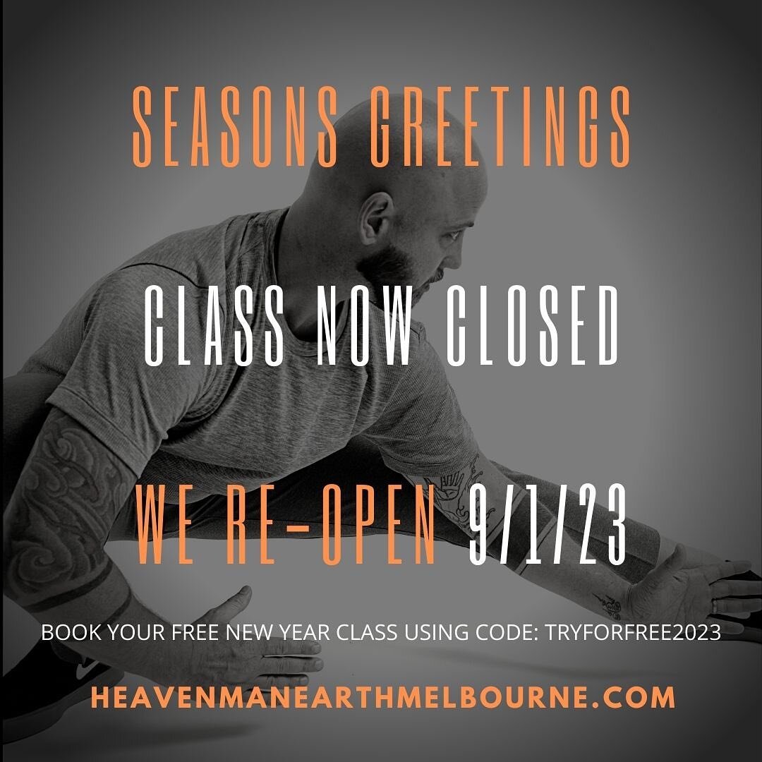 Group classes are now closed for the remainder of 2022. We will reopen 9th Jan 2023

Don&rsquo;t wait. Book your New Year class for FREE now using code: TRYFORFREE2023

Link in bio or go to our homepage:
heavenmanearthmelbourne.com

#merrychristmas20