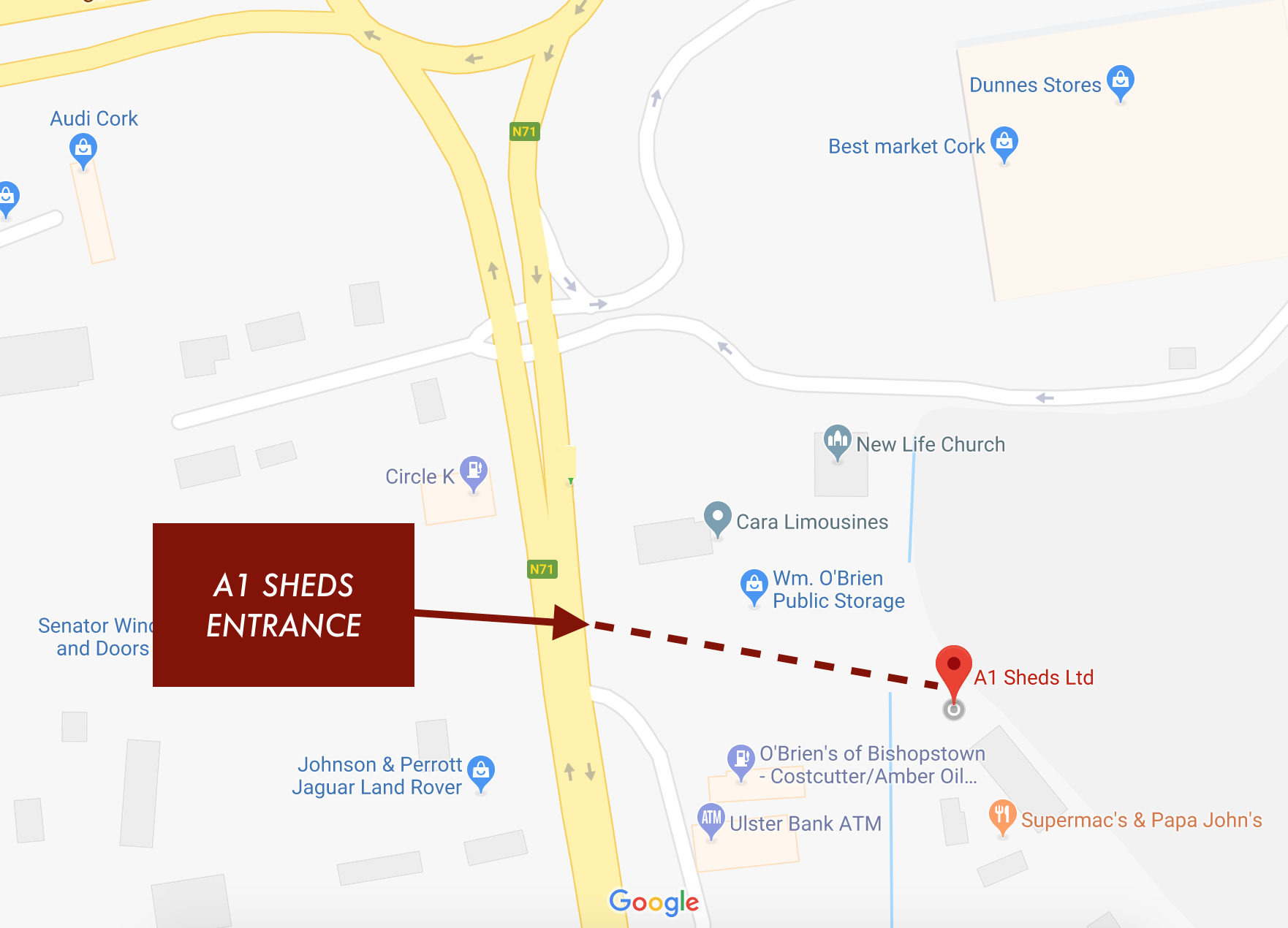 A1-Sheds-Location-Cork-Showroom-Map.png