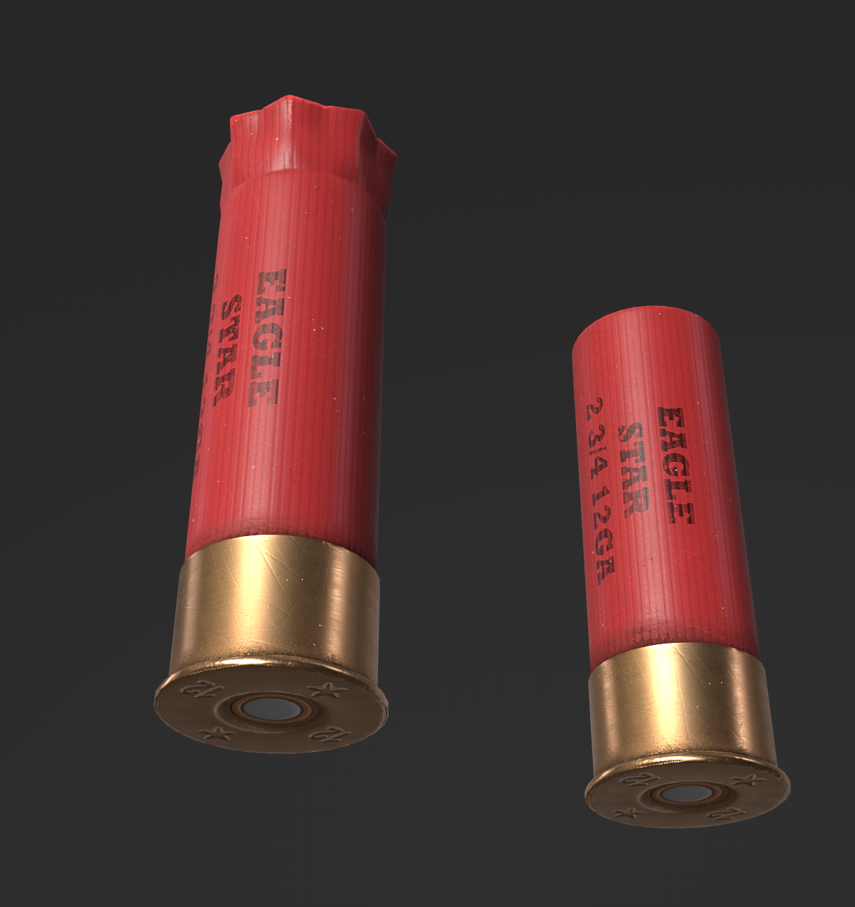 Game-ready 12-gauge shotgun shell viewed from below, showing the brass base.