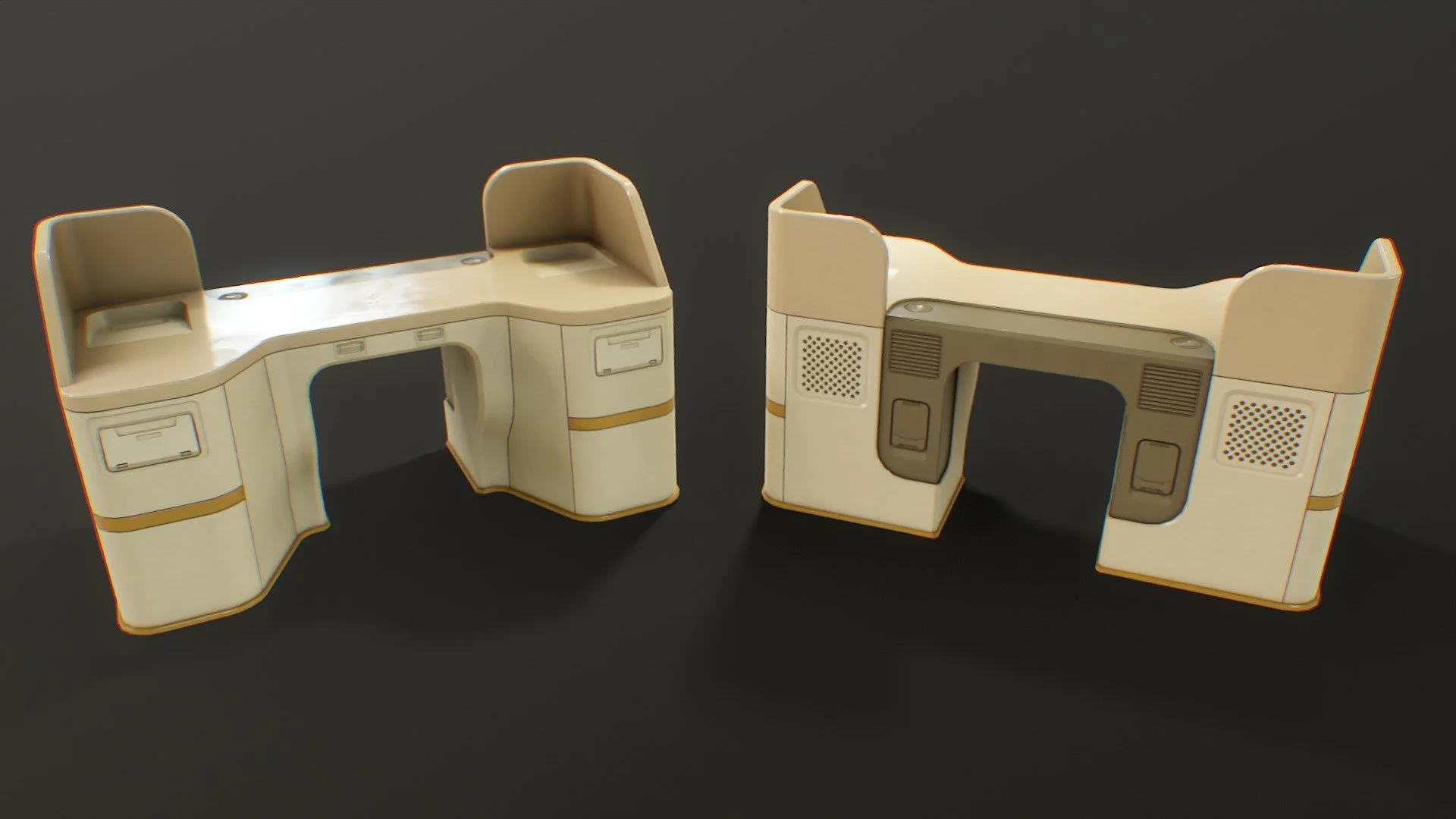 Retro sci-fi hydroponics lab props rendered in Unreal Engine 5