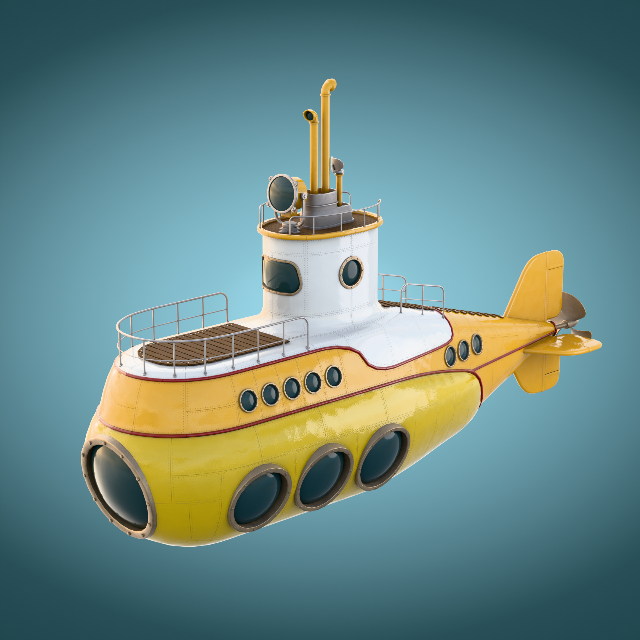 Painted yellow submarine, the finished game-ready asset for the Submariner DLC.