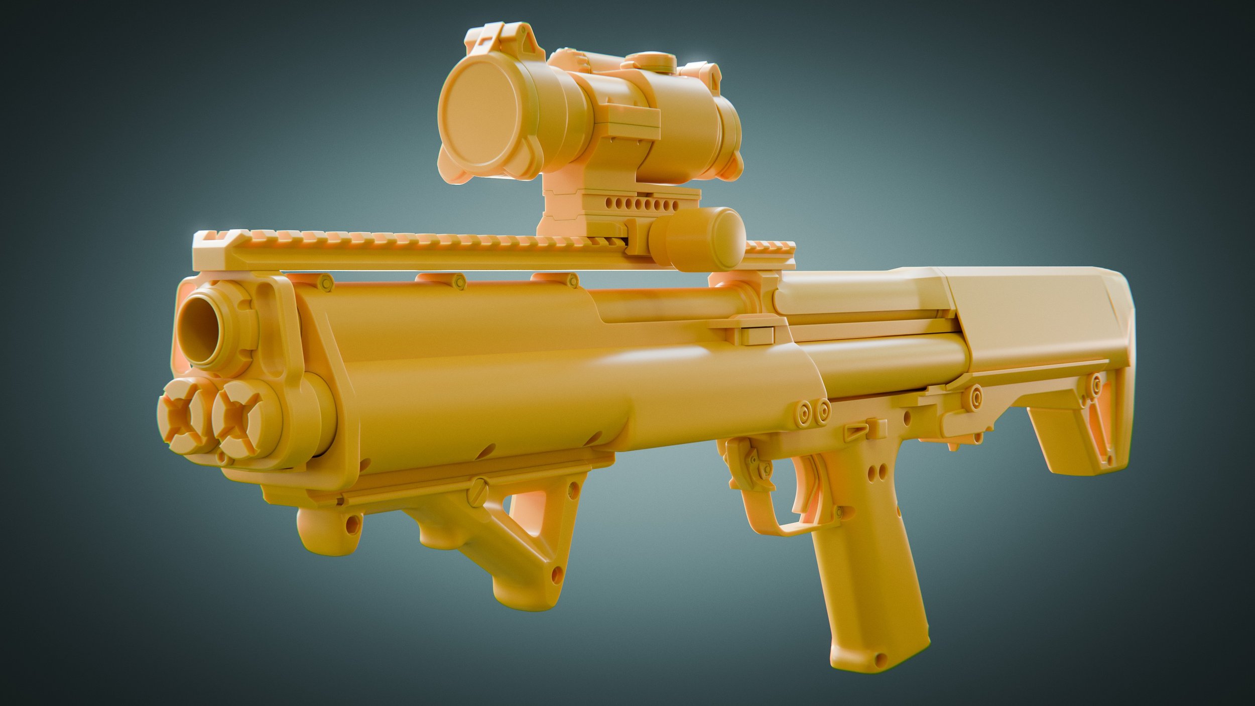 Kel-Tec KSG shotgun shown with a plastic lookdev material to check form and silhouette.
