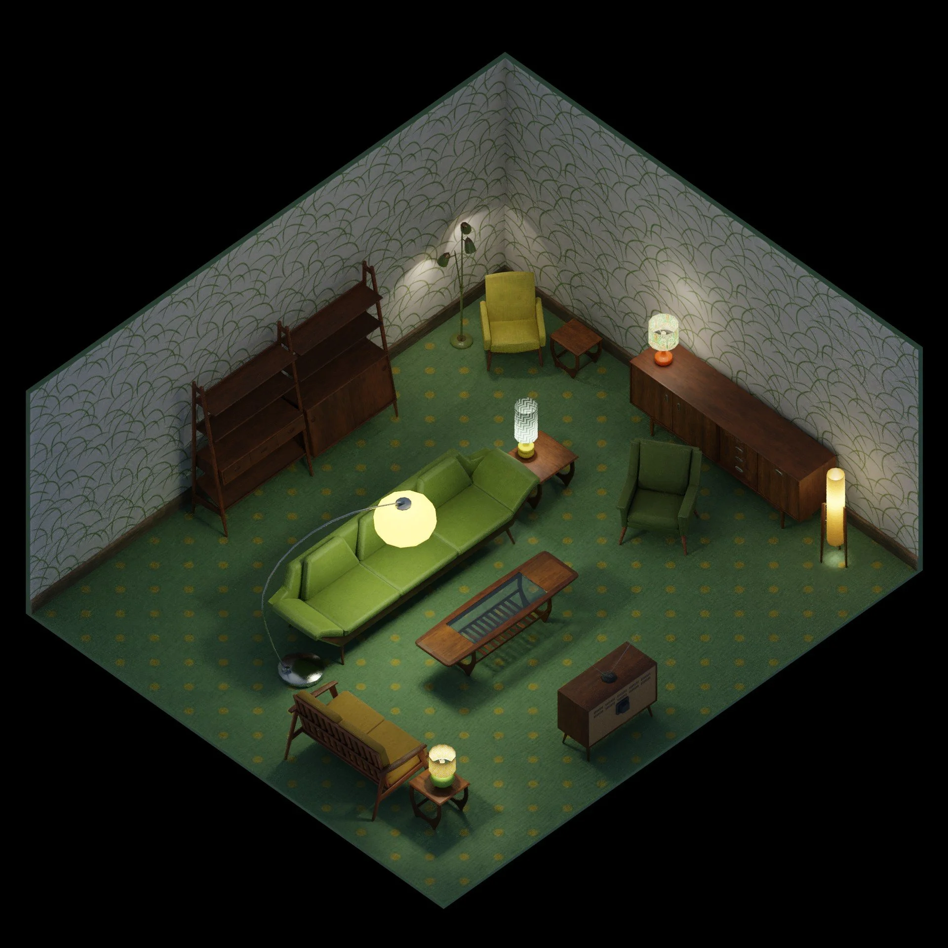 Retro low poly living room furniture pack