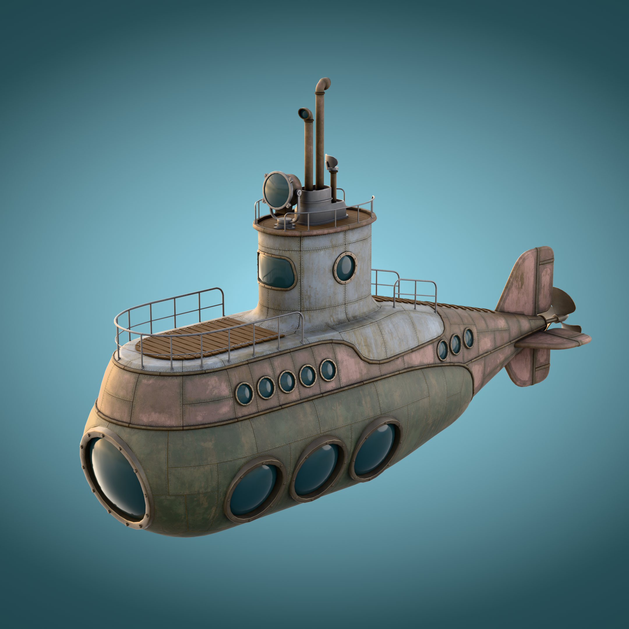 Rusted submarine in its unpainted starting state for the Submariner DLC.