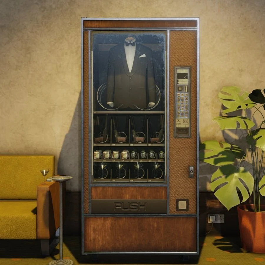 Top Secret Vending Machine real-time 3D model in Sketchfab, with armchair, ashtray stand and plant