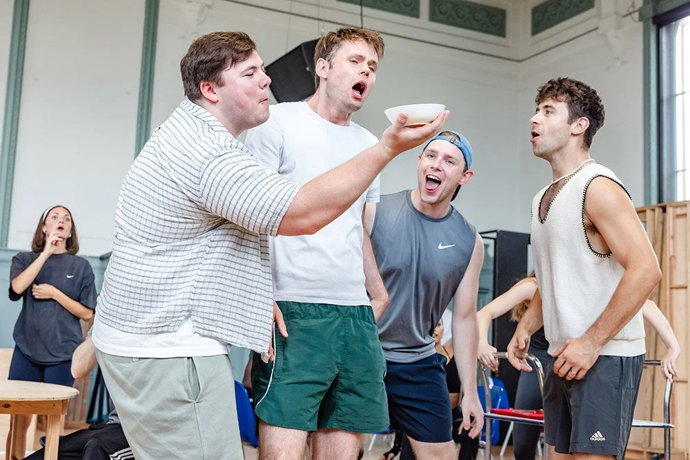 BACK TO THE FUTURE The Musical. In Rehearsals. Alex Runicles, Orlando Gibbs, Liam McHugh and Comapny. Photo Danny Kaan.jpg
