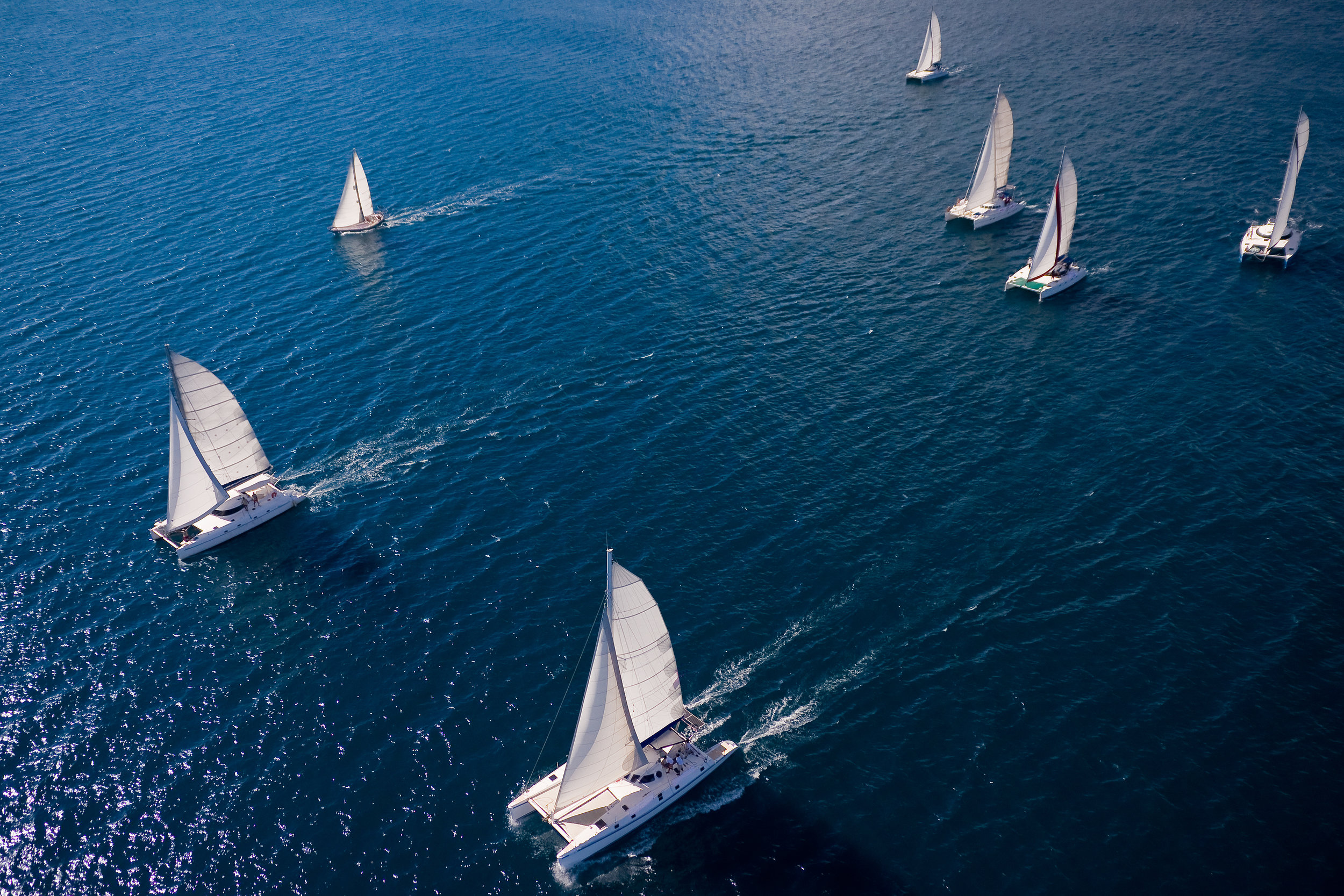 Aerial view of sailboats sailing in ocean