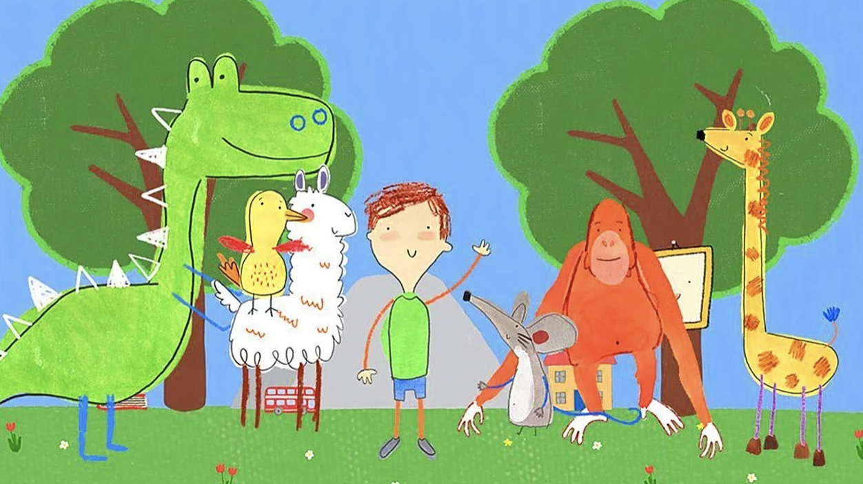 Magic Words Therapy - a child's drawing of a happy boy and animals.png