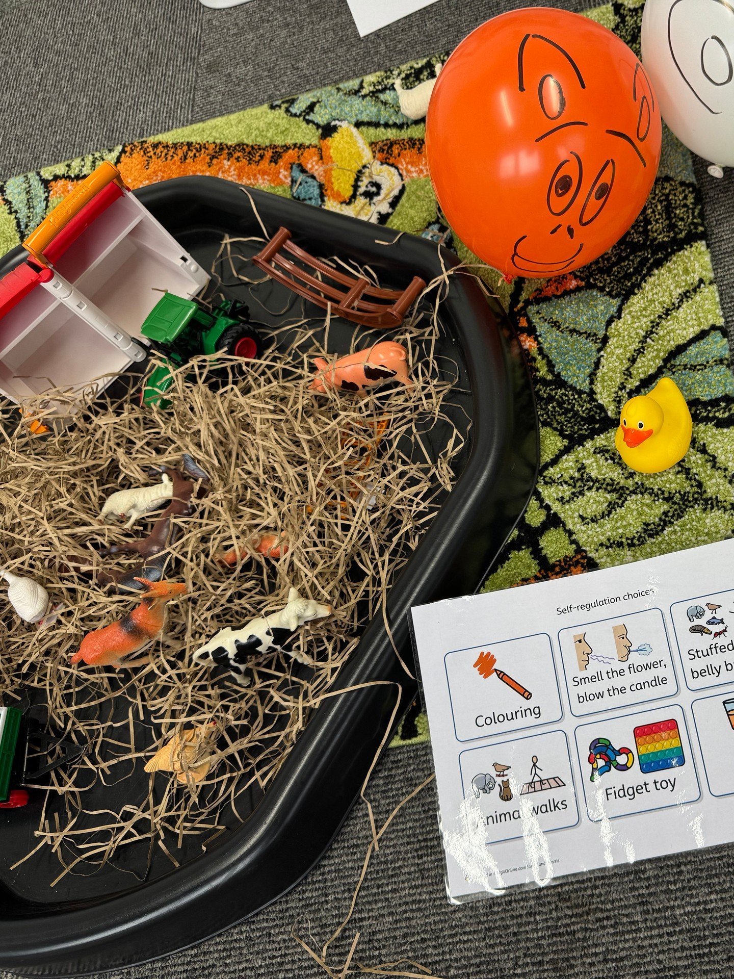 This innovative client session incorporated imaginative farm animal play and story time to support emotional literacy. ⭐️ By introducing bilingual sentence structures, a feelings board, balloon faces, and visual prompts, the session helped the client
