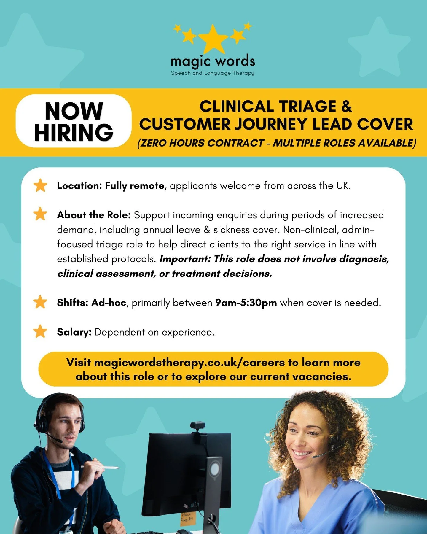 Now Hiring: Clinical Triage &amp; Customer Journey Lead Cover ⭐

We&rsquo;re looking for UK-based support staff to help provide cover for sickness and annual leave. Fully remote and flexible, zero hour contract - multiple roles available. Salary depe