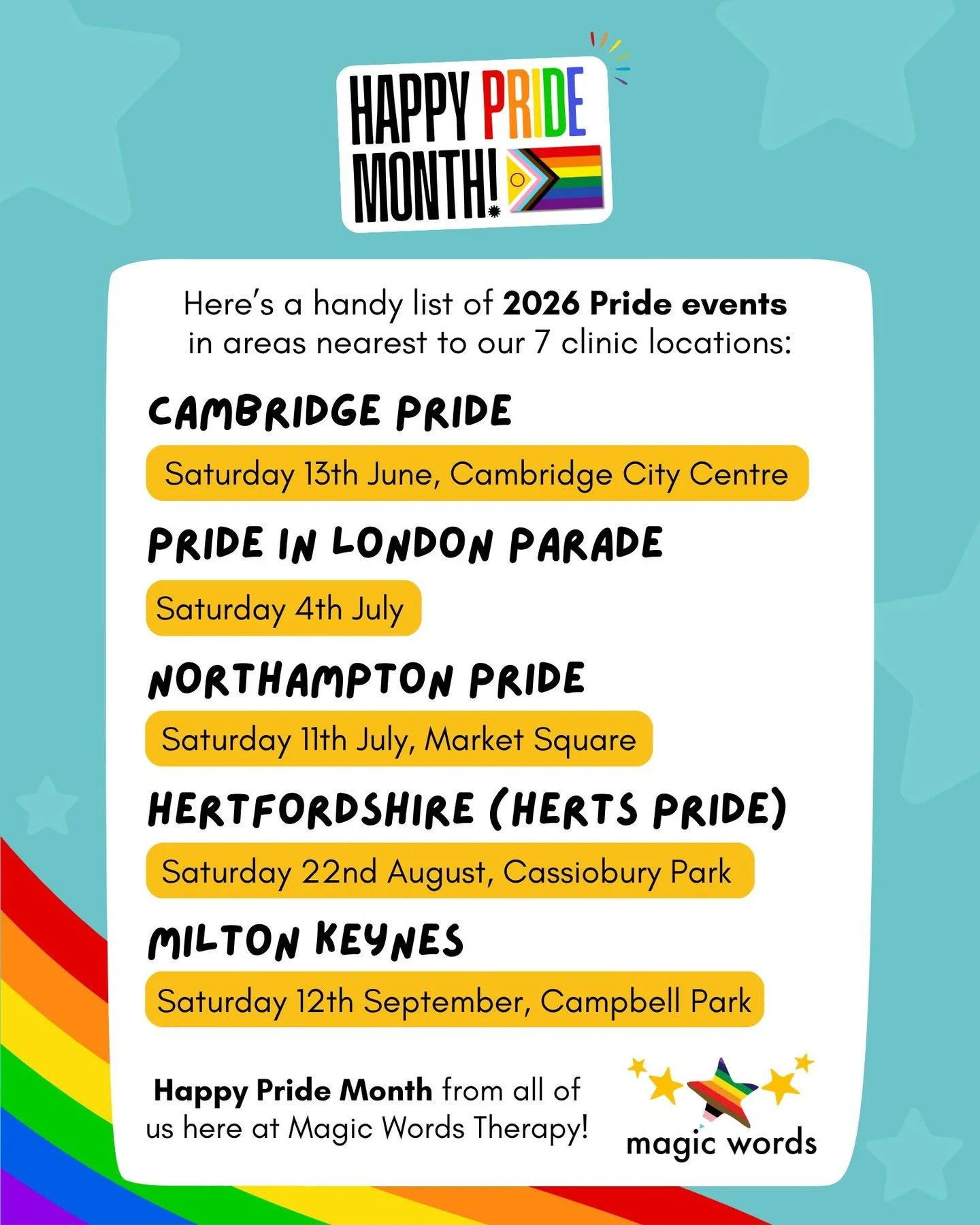 Pride Month is here! 🌈✨

This year, we&rsquo;re spotlighting local Pride events taking place near our clinic locations across the UK - celebrating the communities, people, and spaces that make Pride so meaningful. From parades to festivals and every