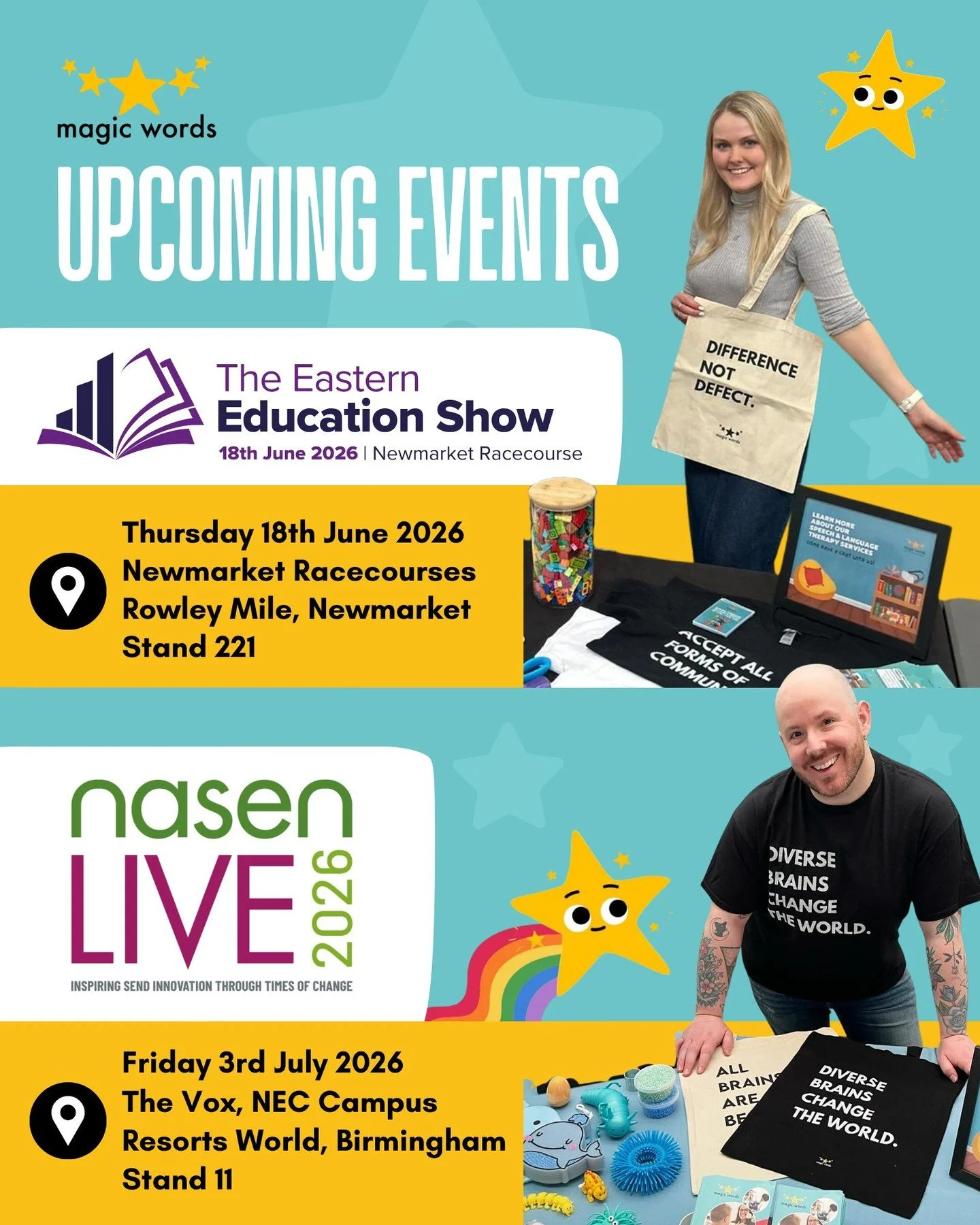 📆 Upcoming conferences in June &amp; July 📆

⭐ The Eastern Education Show &ndash; Thursday 18th June 2026
📍 Newmarket Racecourses, Rowley Mile, Newmarket (Stand 221, Upper Level)

⭐ nasen LIVE &ndash; Friday 3rd July 2026
📍 The Vox Conference Cen