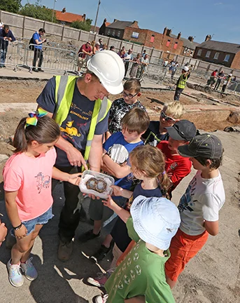 A public open day organised by York Archaeological Trust at a recent excavation in Northallerton, North Yorkshire.