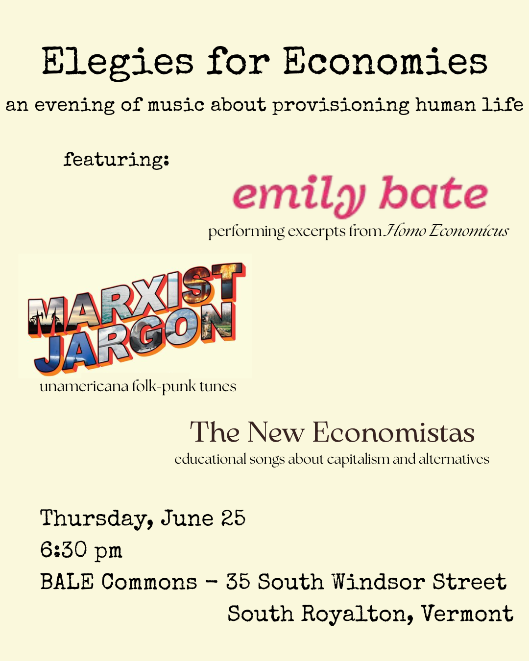 Elegies for Economies: an evening of music about humanity's predicament