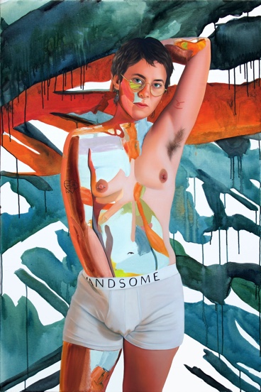 Painting: Oil and Acrylic on Canvas. Meet Shanna Watson. She’s drawn to stormy ocean blues, deep greens and amber. We sat in my living room chatting while I sketched, and when the time came to pose Shanna knew exactly what she wanted to do. When asked if there are any projects she’d like me to share alongside this portrait, Shanna replied ‘I just like living in my caravan in the bush mostly. Building my little house.’ What a badass.