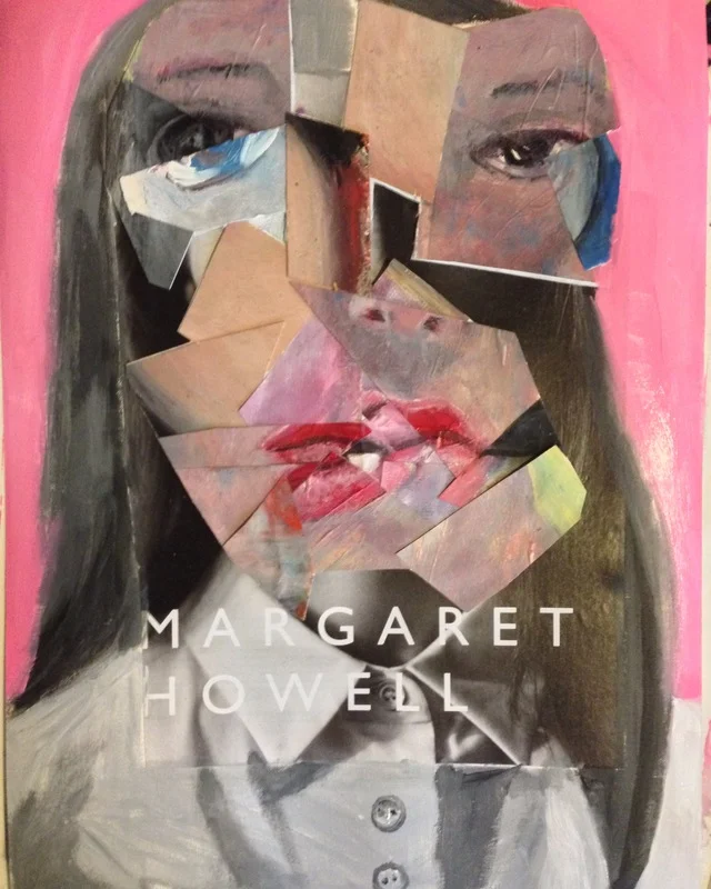 Collage made from original artwork and then glued on an ad by Margaret Howell then pasted on an 11x14 paper and painted past the original ad by Didi Menendez (private collection).