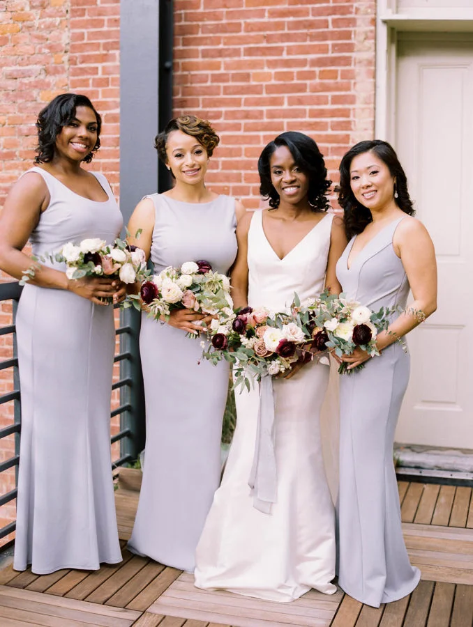 Same color, different style dresses for bridesmaids