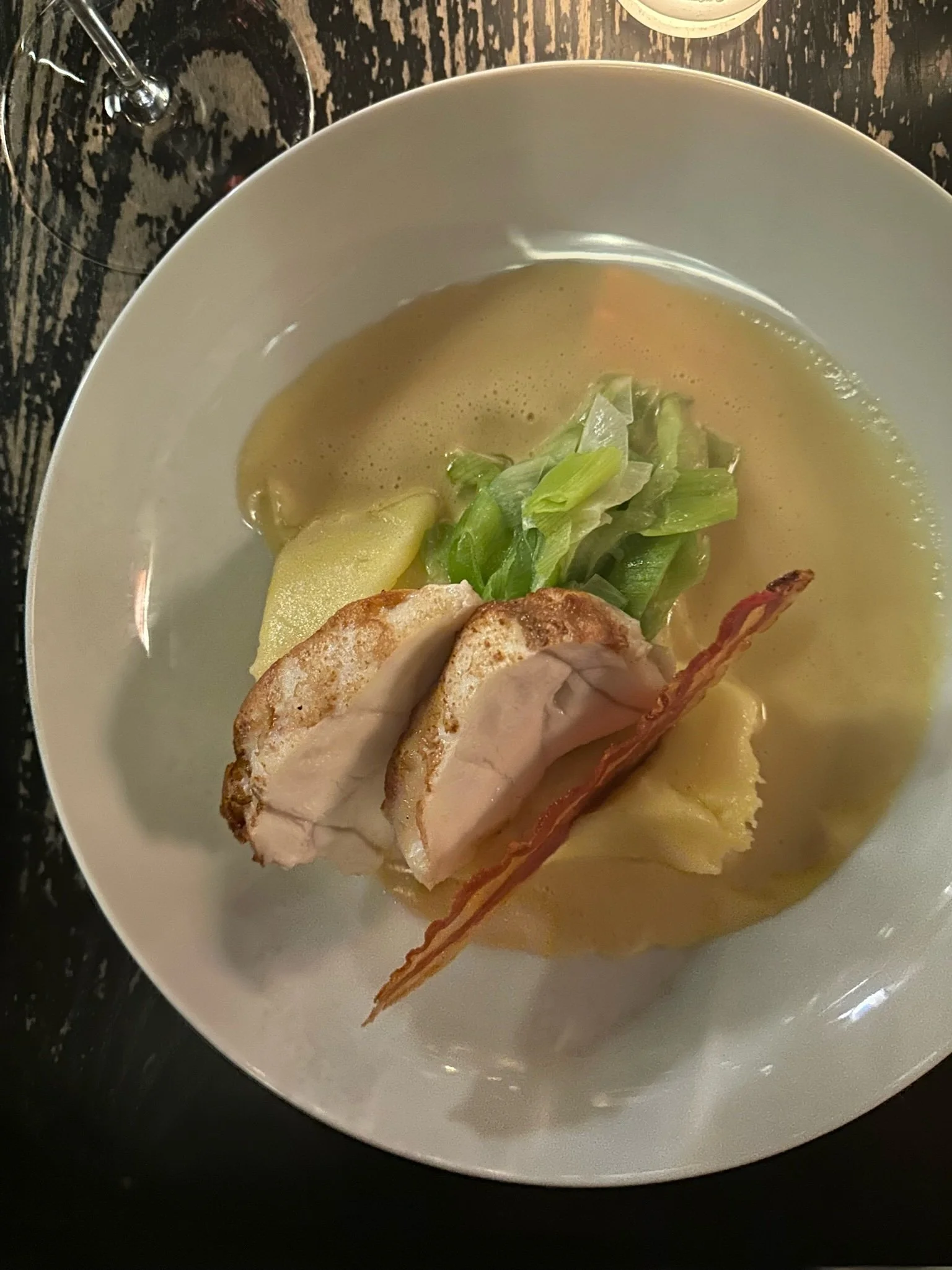 Braised Cornish Monkfish, Vin Jaune Velouté &amp; Alsace Bacon