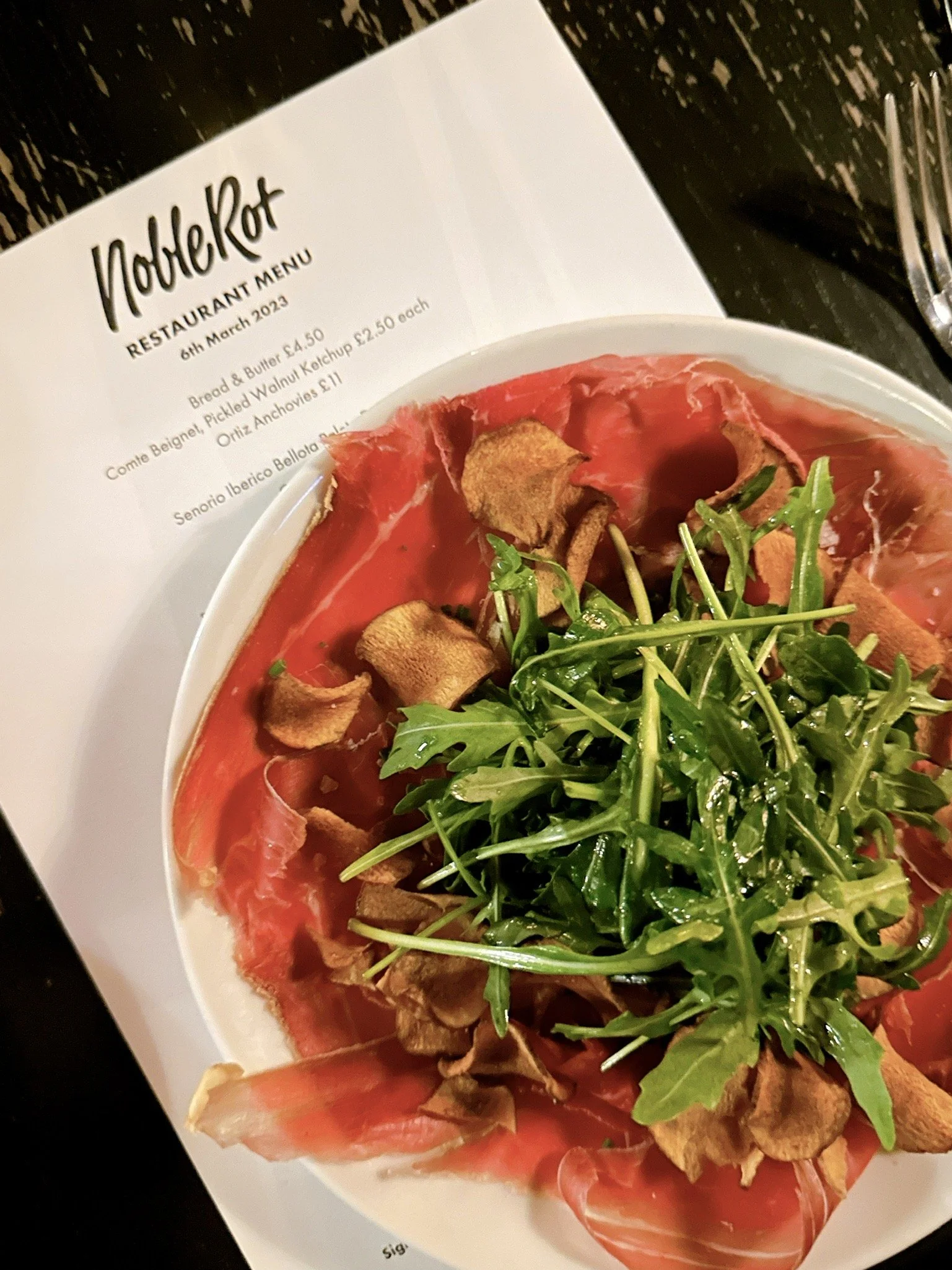 Beef Carpaccio, Rocket &amp; Jerusalem Artichoke 