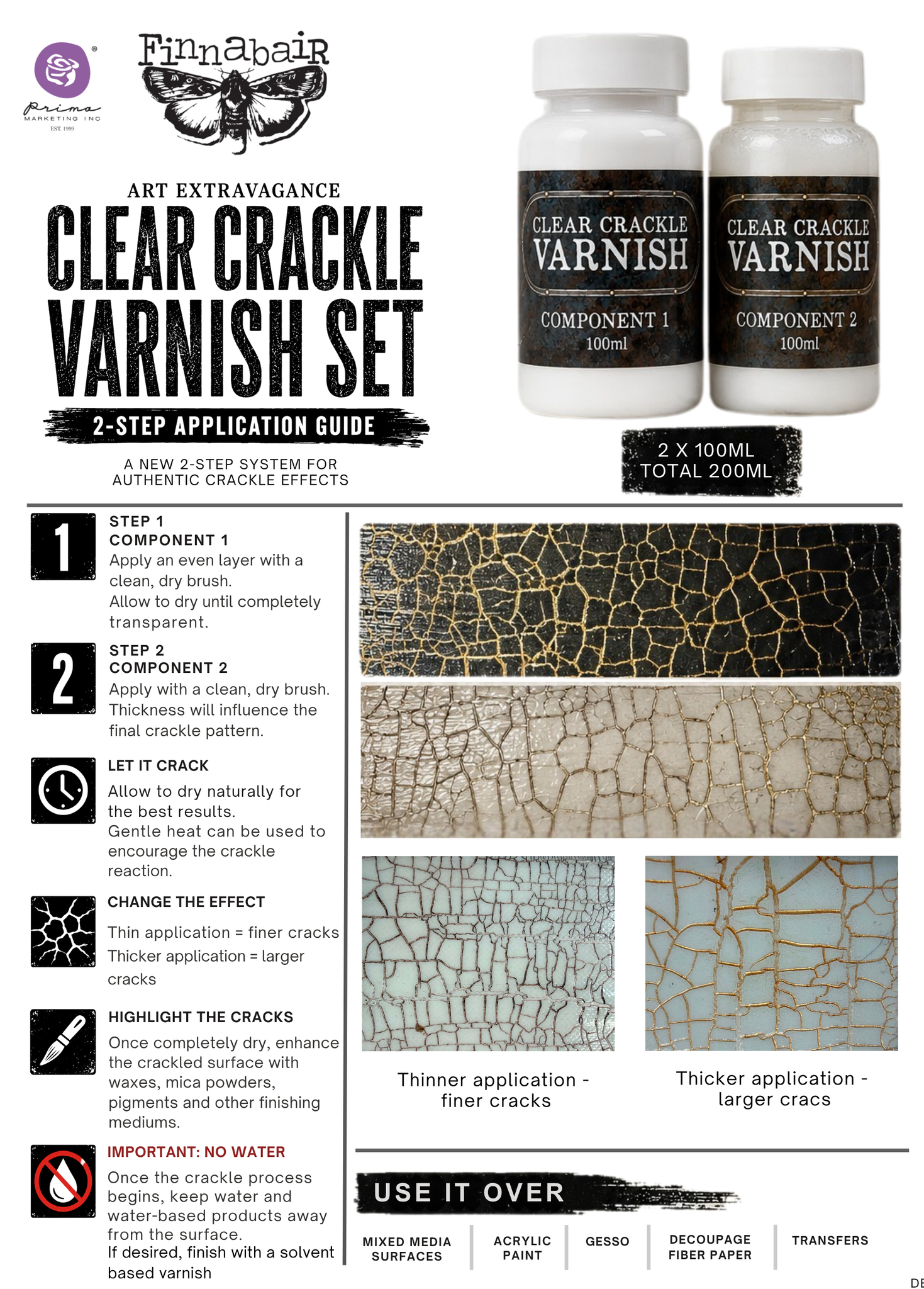 Art Extravagance – Clear Crackle Varnish Set – includes parts 1 & 2 – 100ml each (total 200ml)