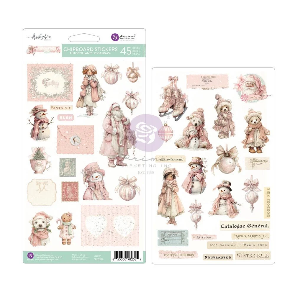Christmas Blush Collection Chipboard Stickers – 46 pcs w/ foil details