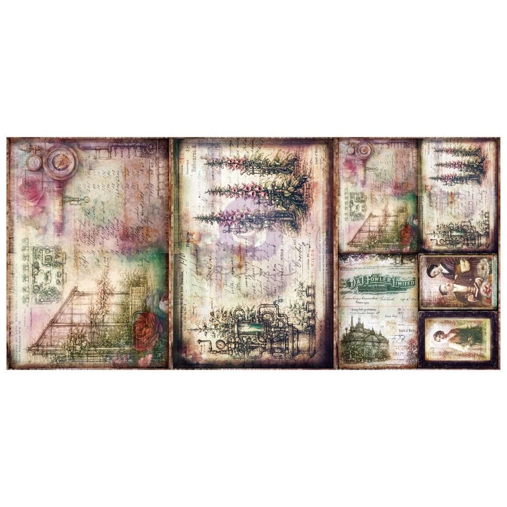 Finnabair A3 Decoupage Fiber Paper Set – Mechanical Orchard – 3 sheets, 11.7″x16.5″