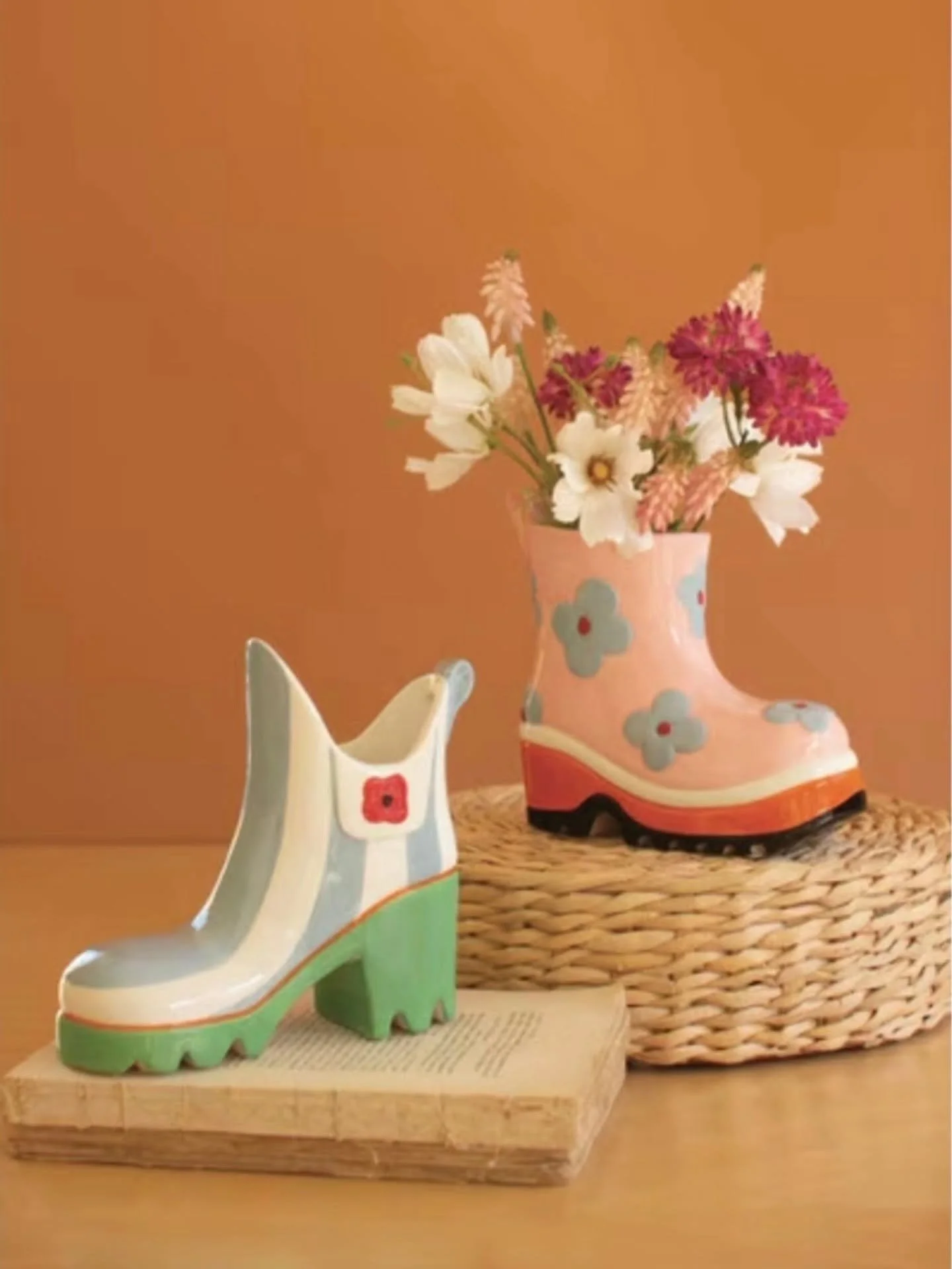 Set of 2 Colorful Ceramic Rubber Boot Vases