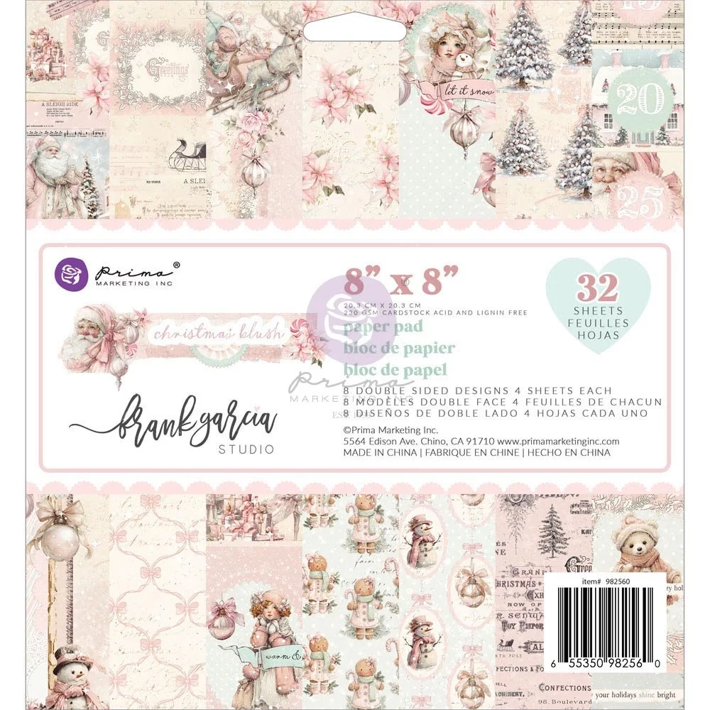 Christmas Blush Collection 8×8 Paper Pad – 32 sheets – 8 double-sided designs x 4 sheets each