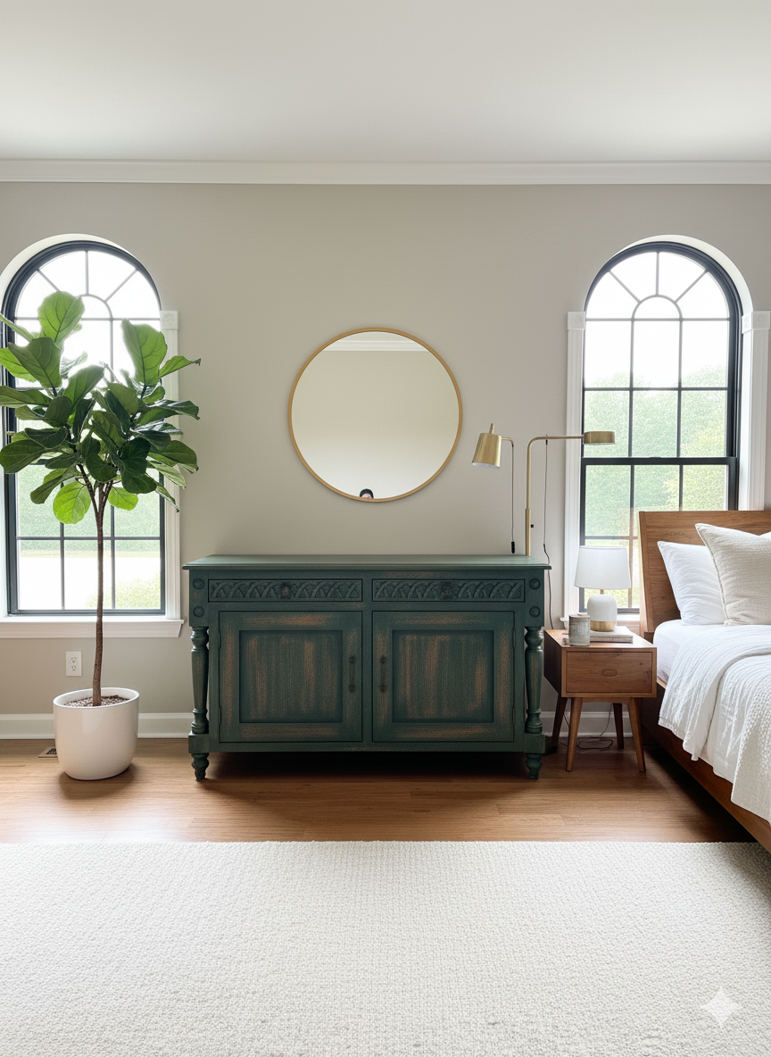 Hand-Painted Carved Vintage Reproduction Cabinet