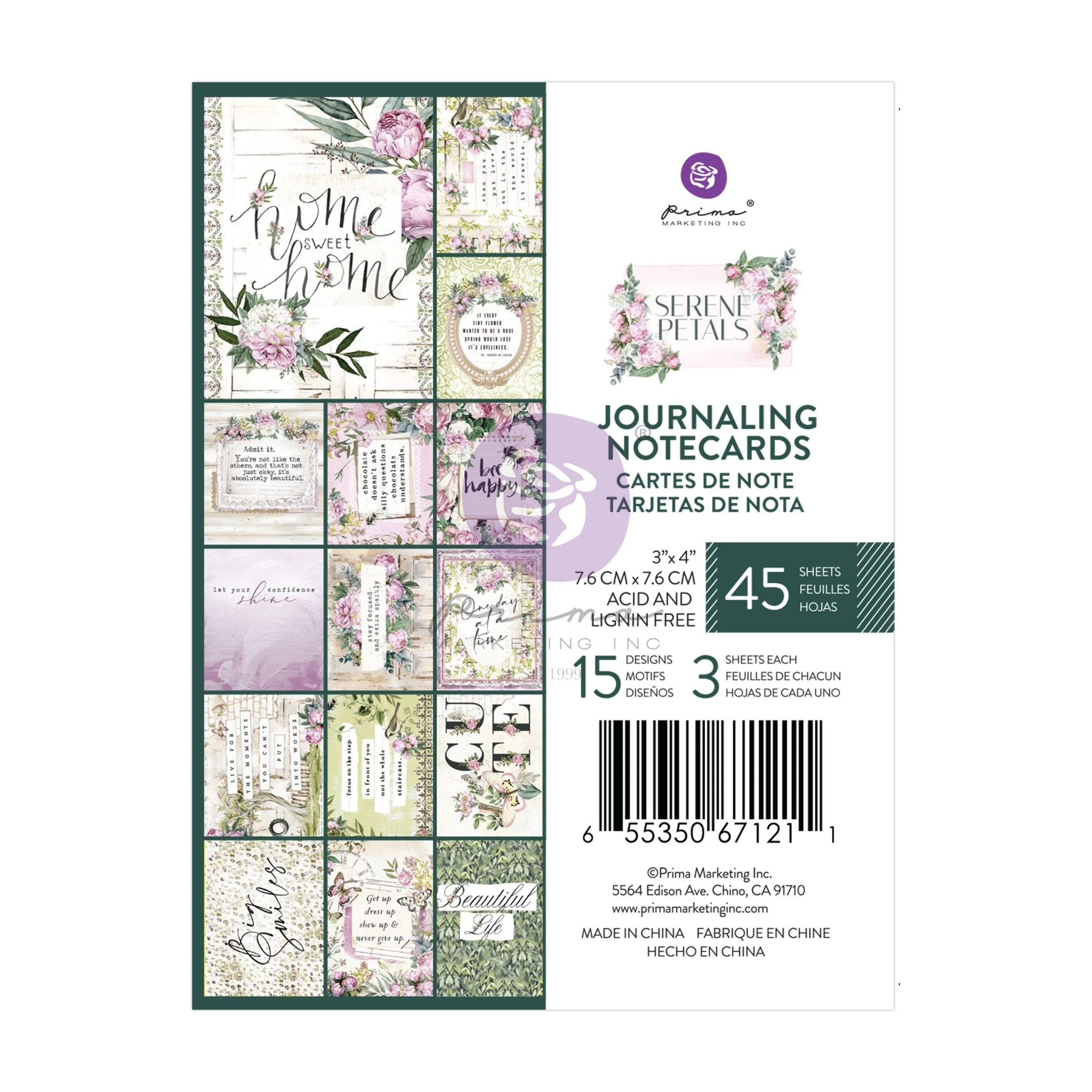 Serene Petals Collection 3×4 Journaling Cards – 45 sheets – 15 designs x 3 sheets each