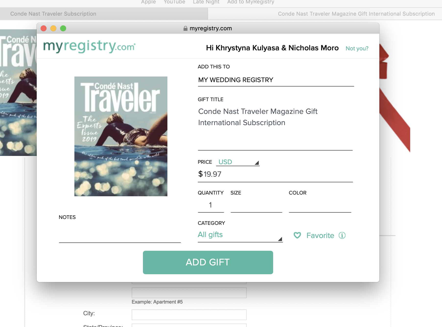Adding items like subscriptions, wine club, artwork to spice up the registry and put on fun, exciting things we’ll actually use