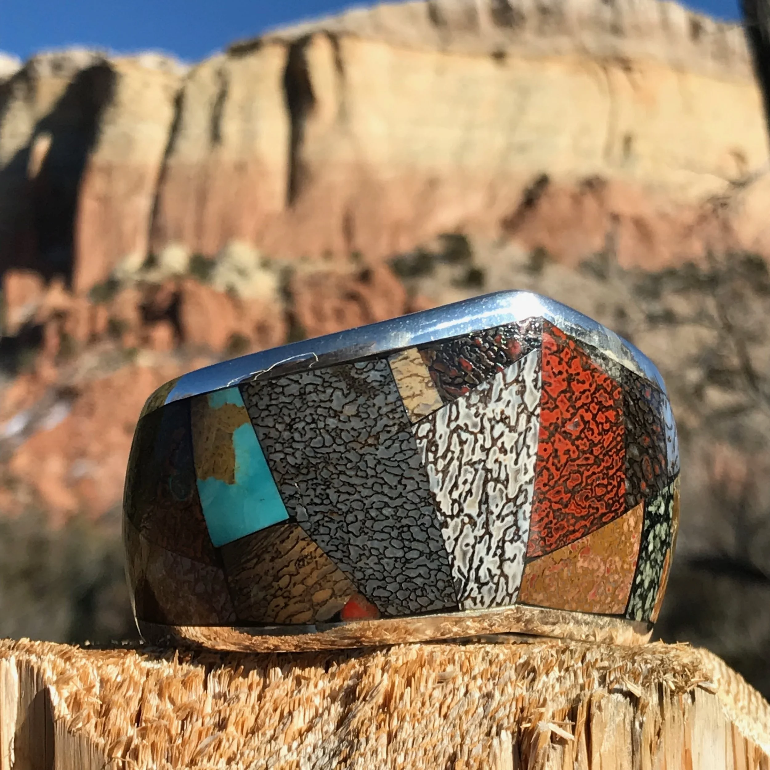Chevron Mosaic Inlay Cuff Bracelet