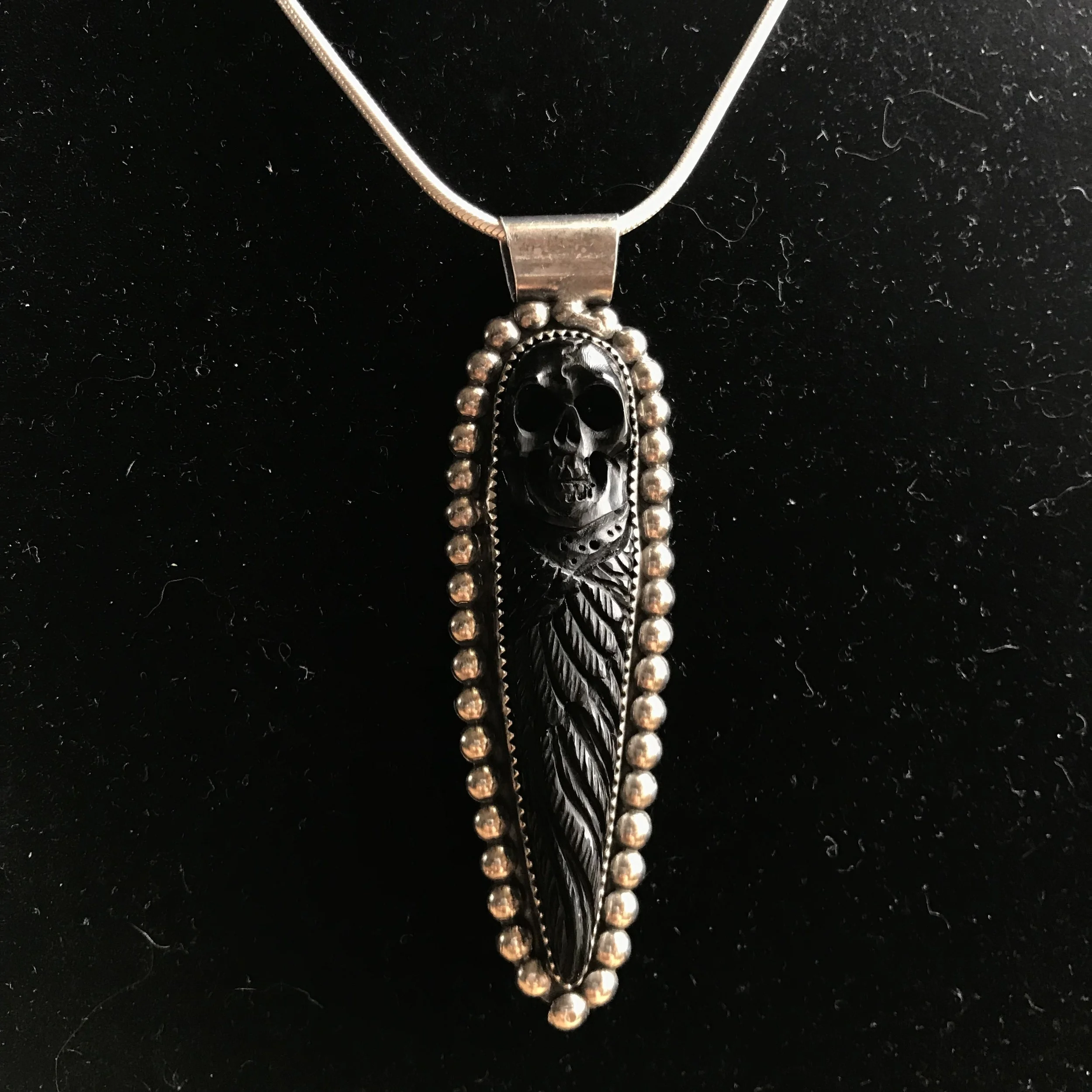 Skull and Wings Carved Water Buffalo Horn