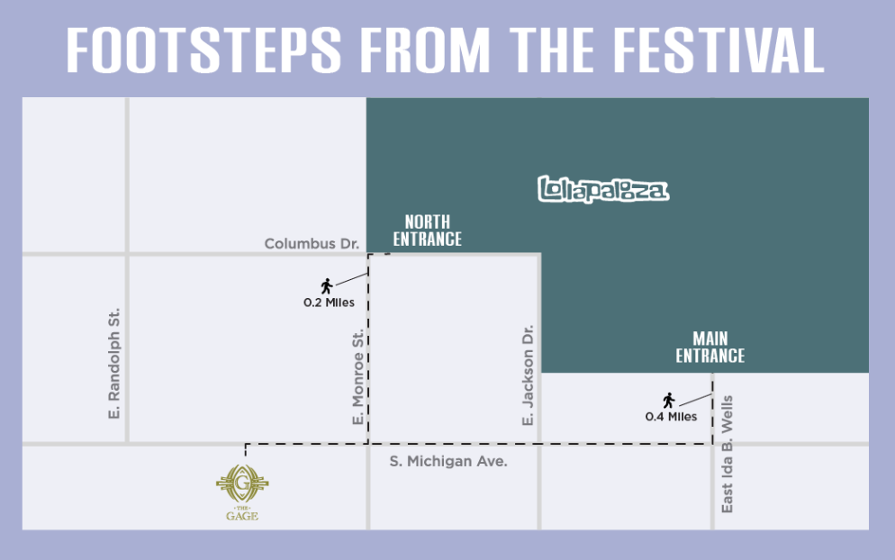 map of lollapalooza and its proximity to The Gage