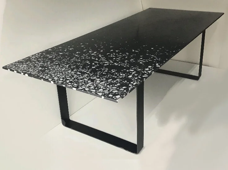 Oak Table top with black painted steel legs (background: white hand formed planter)