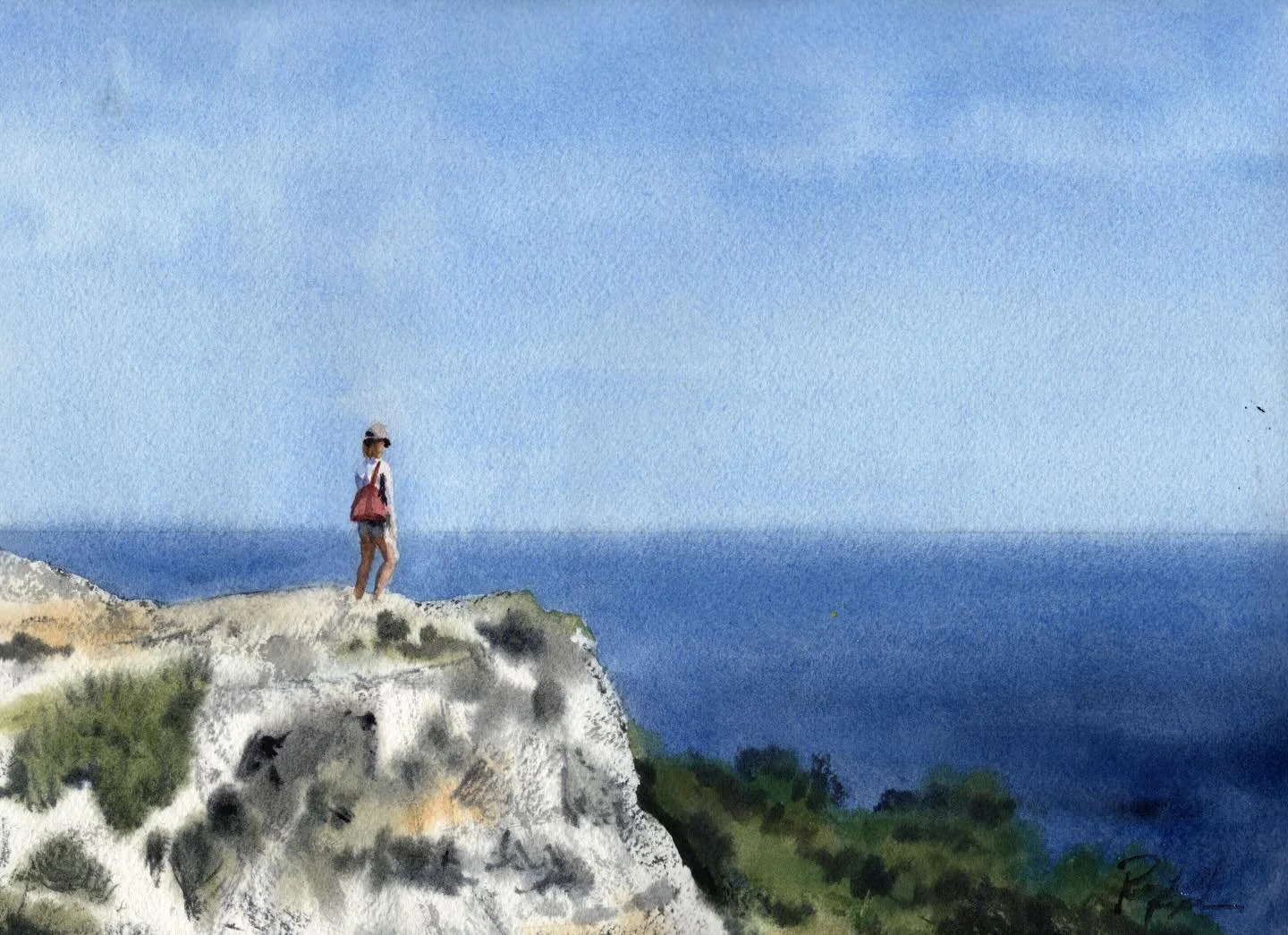 Dingli Cliffs, 9 x 12 🇲🇹 

(I don&rsquo;t think I&rsquo;ve painted myself since college art class.)