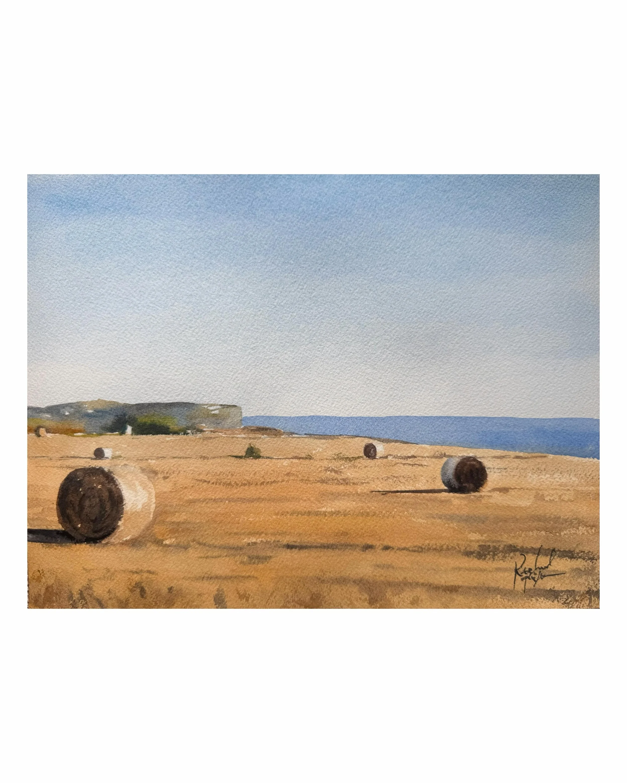 Hay bales on Gozo, 9 x 12 in