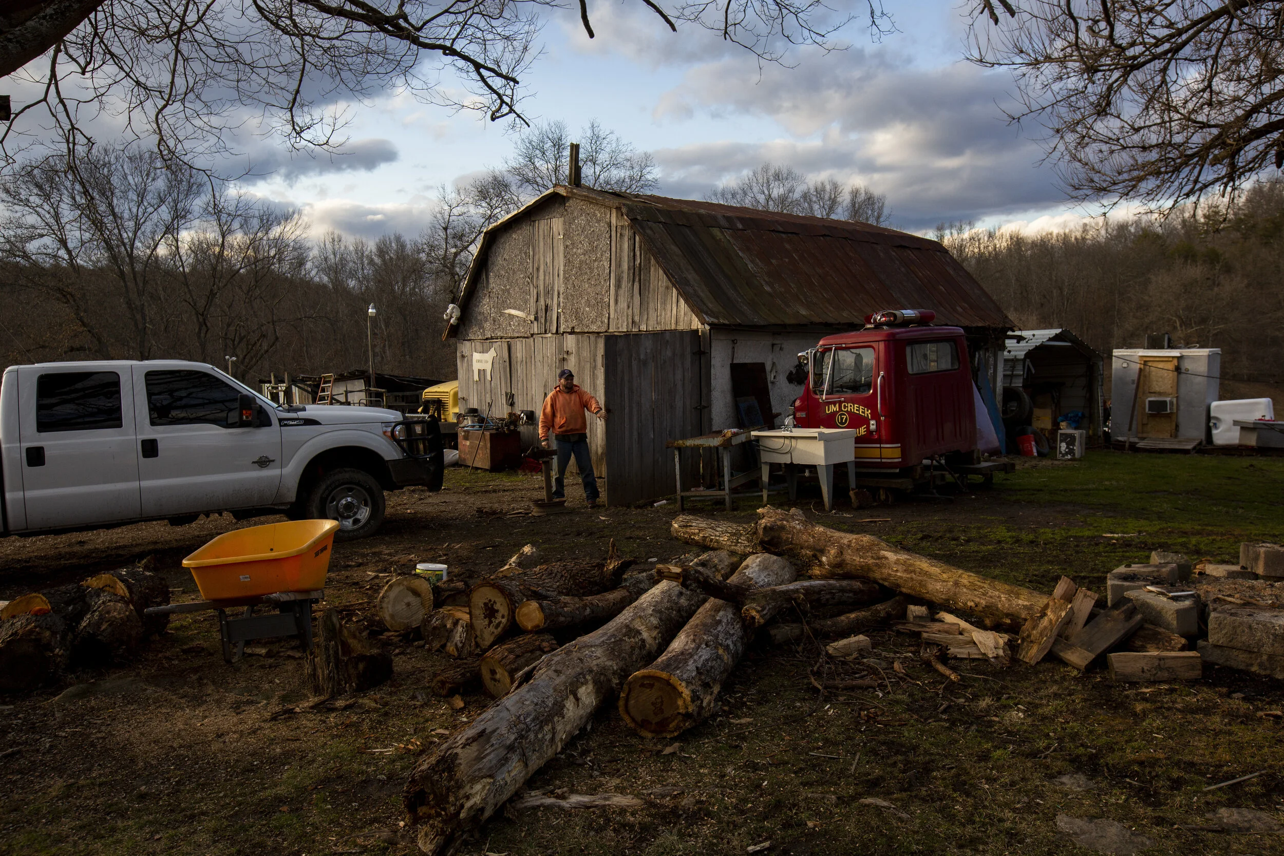  Boyd Montle closes the barn door before going into his house outside New Marshfield on Monday, March 1, 2021. The farm has been in Montle's family for over 100 years. He and his wife Jill own a wood bundling business and also raise cattle to be butc