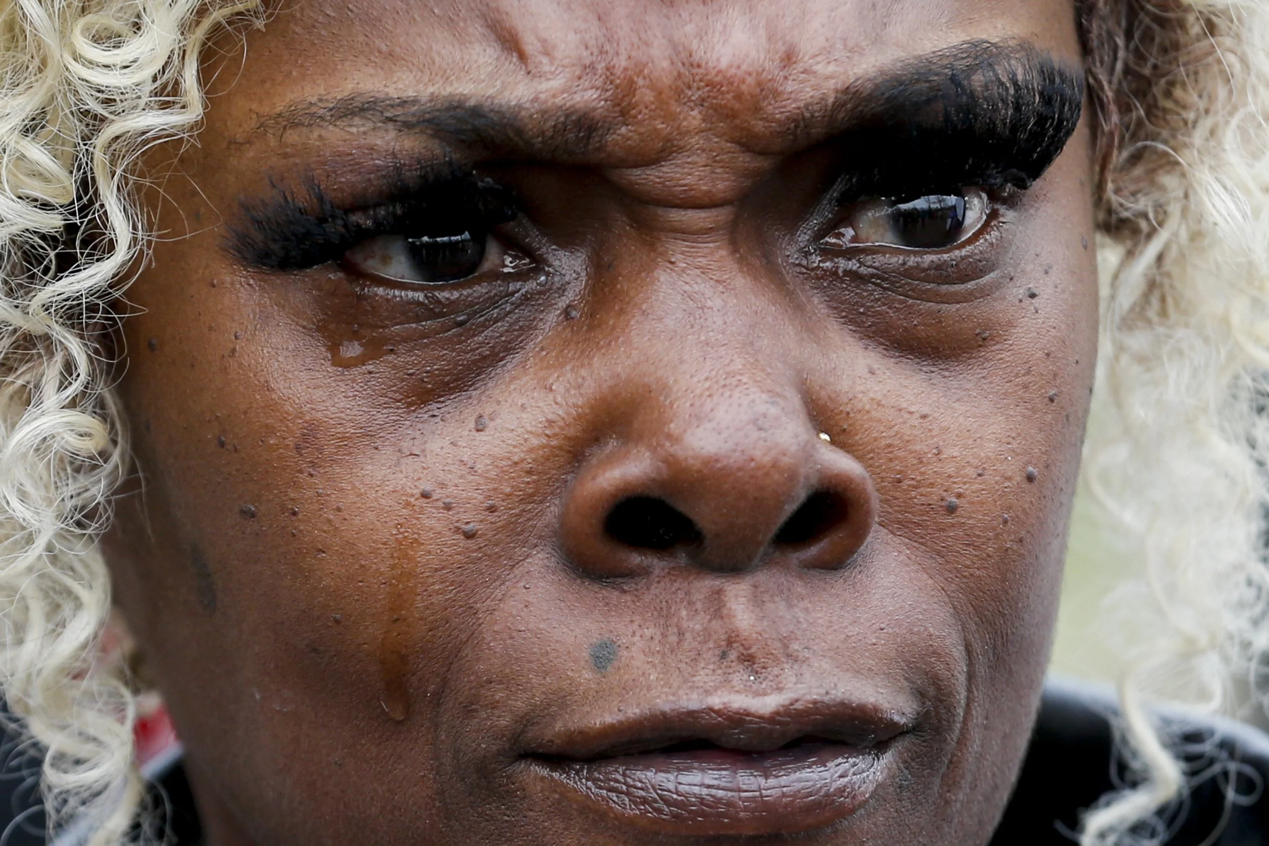  Linda Jones has tears roll down her face as she speaks about Tyre Nichols outside the Memphis Police Department Ridgeway Station during a justice for Tyre Nichols rally in Memphis, Tenn., on Sunday, January 29, 2023.  