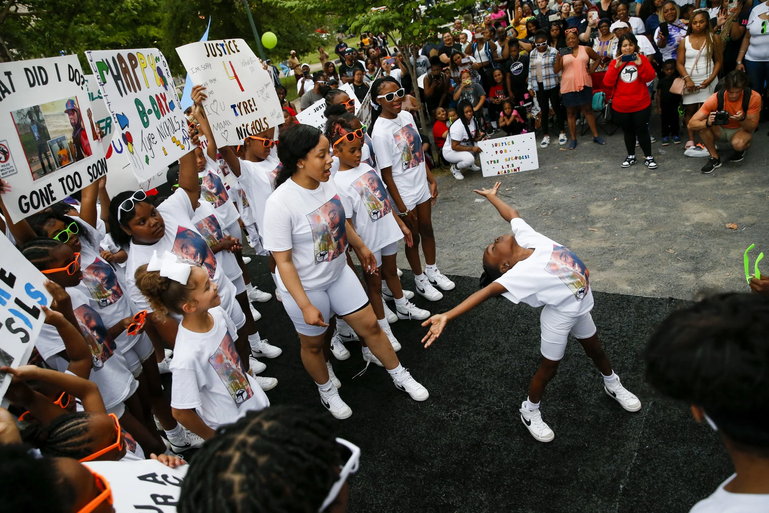  Dancers from L.Y.E. Academy perform during the celebration for what would have been Tyre Nichols’ 30th birthday at Fourth Bluff Park in Downtown Memphis on Monday, June 5, 2023.  