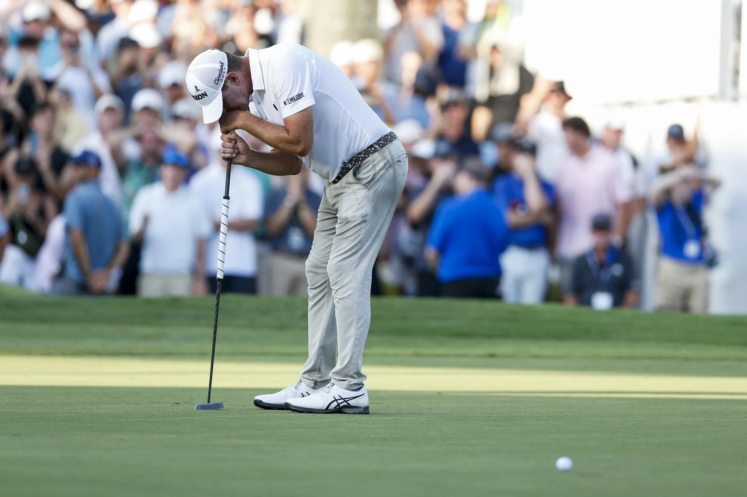  PGA Tour player Lucas Glover reacts after missing a putt that sent he and Patrick Cantlay to a playoff during the final round of the FedEx St. Jude Championship at TPC Southwind in Memphis, Tenn., on Sunday, August 13, 2023.  