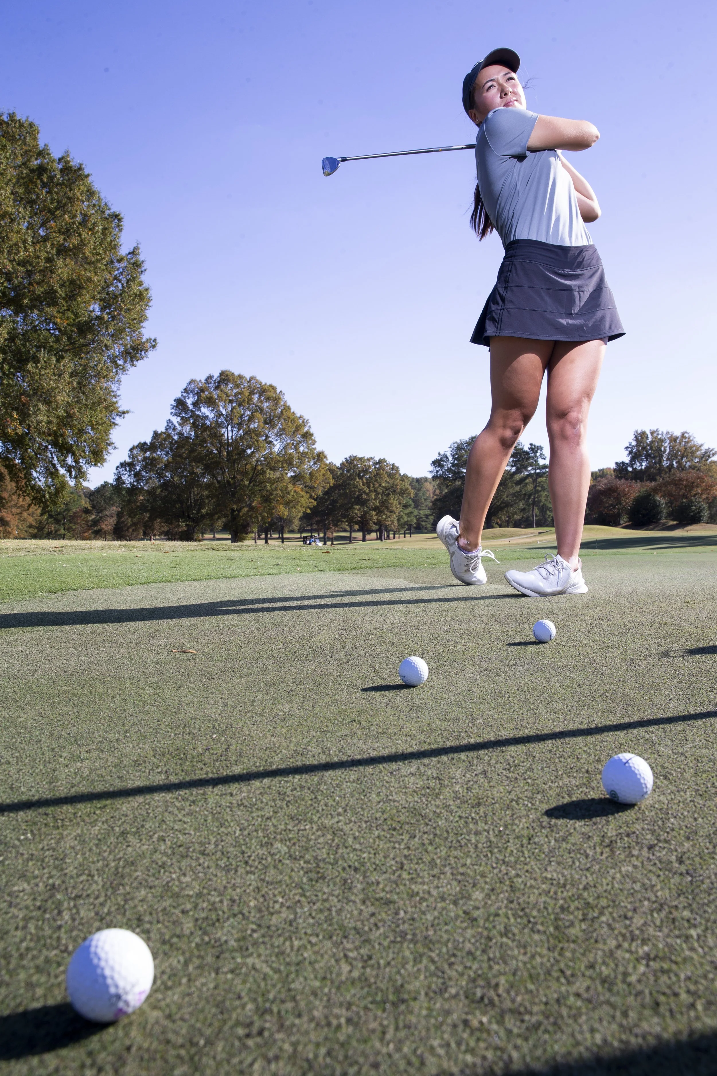  Sophie Christopher, a student and golfer at Houston High School, poses for a portrait at Memphis National Golf Club in Collierville, Tenn., on Wednesday, October 25, 2023.  