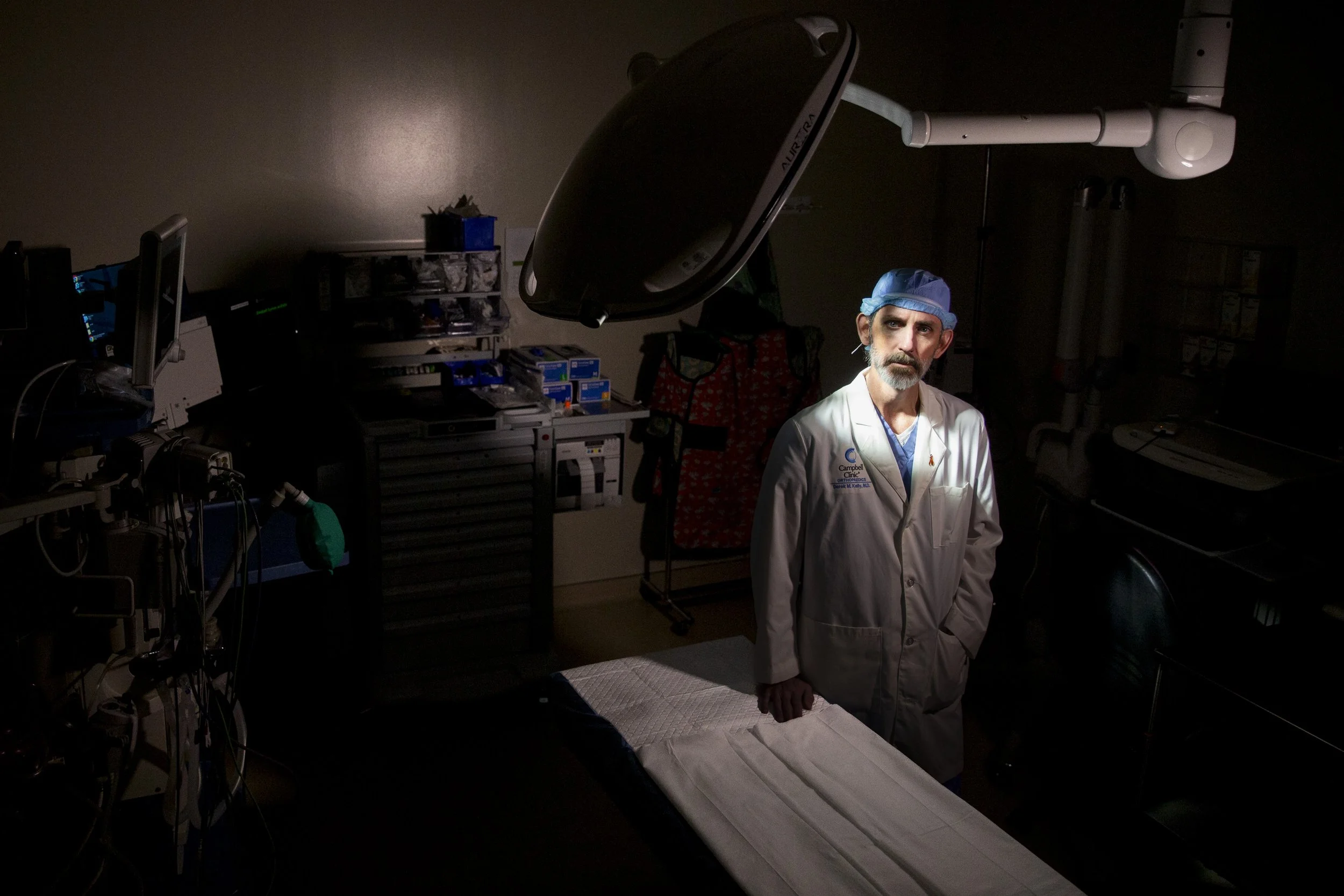  Dr. Derek Kelly, an orthopedic surgeon at Le Bonheur Children’s Hospital and Campbell Clinic, poses for a portrait in an operating room at the hospital in Memphis, Tenn., on Wednesday, November 29, 2023. So far this year, Le Bonheur has treated a re