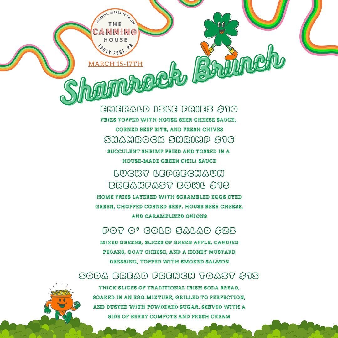 🍀 Top o&rsquo; the mornin&rsquo; to ya! 

Get ready to sham-ROCK your taste buds with our Shamrock Brunch! From March 15-17th, we&rsquo;re servin&rsquo; up a wee bit of Ireland with our special feature sheet in addition to our regular brunch and bev