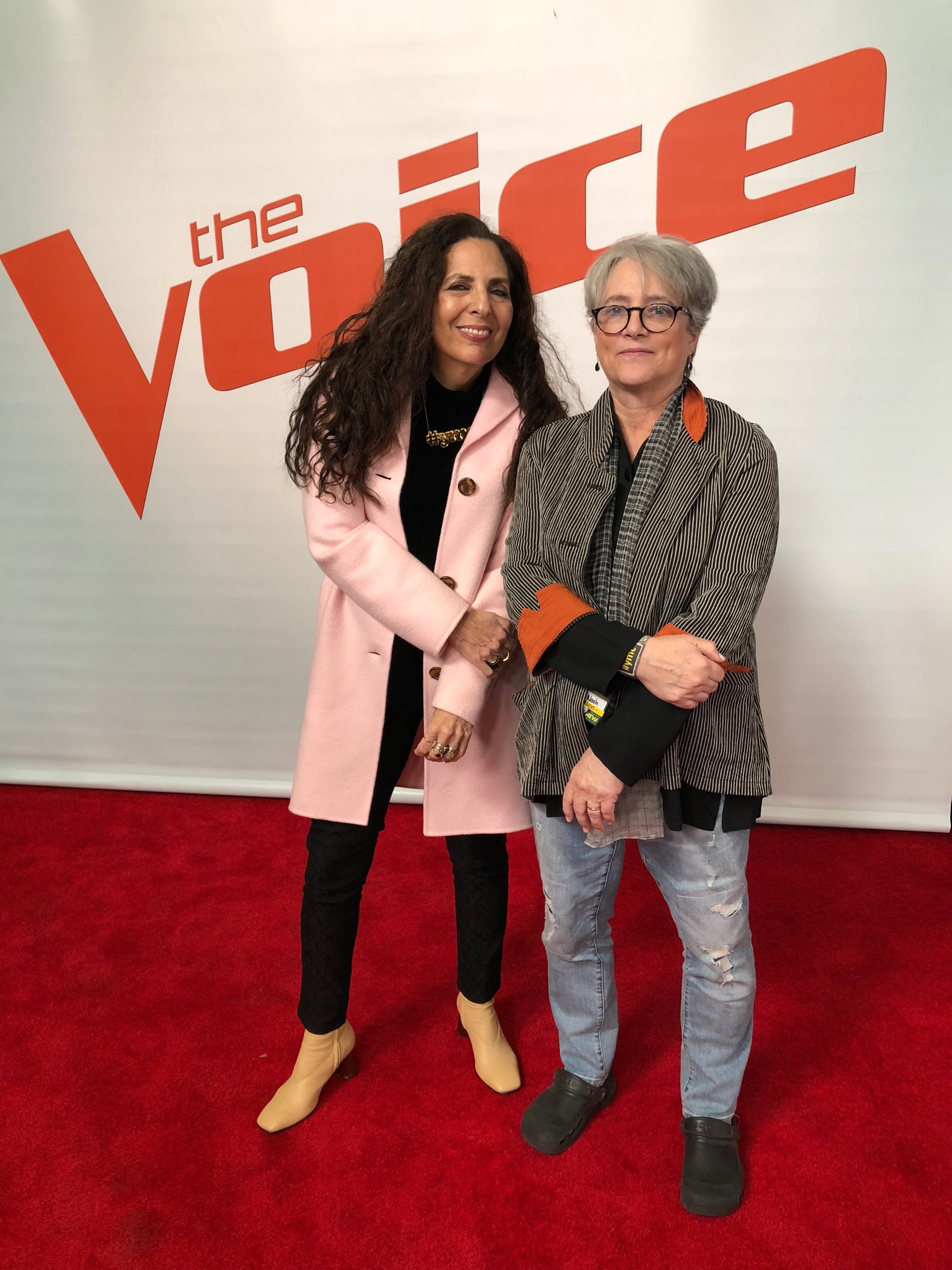 Cofounders Sharon Feldstein and Patsy Noah on set at The Voice