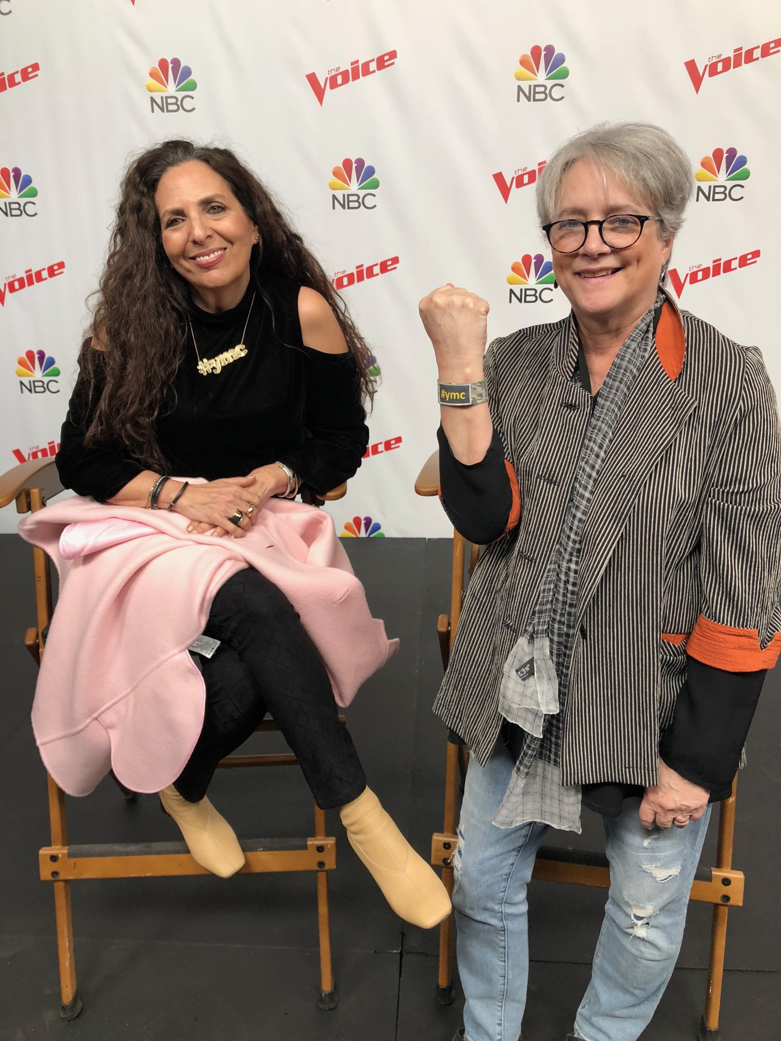 Cofounders Sharon Feldstein and Patsy Noah on set at The Voice