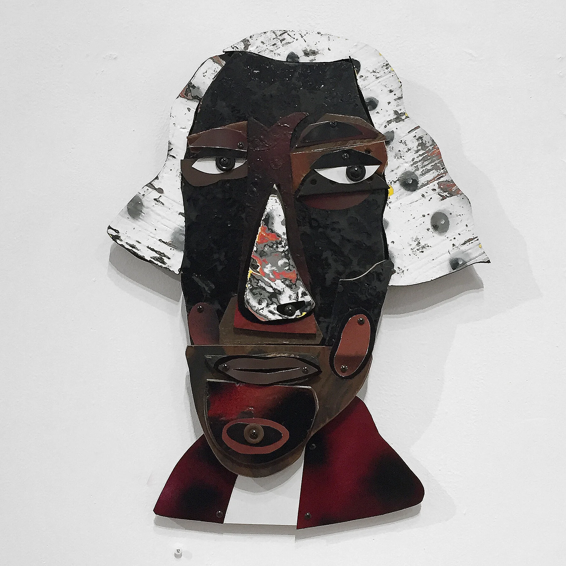 mark brown, george, painted metal, reclaimed wood, leather, 19.5” x 15”, $425.