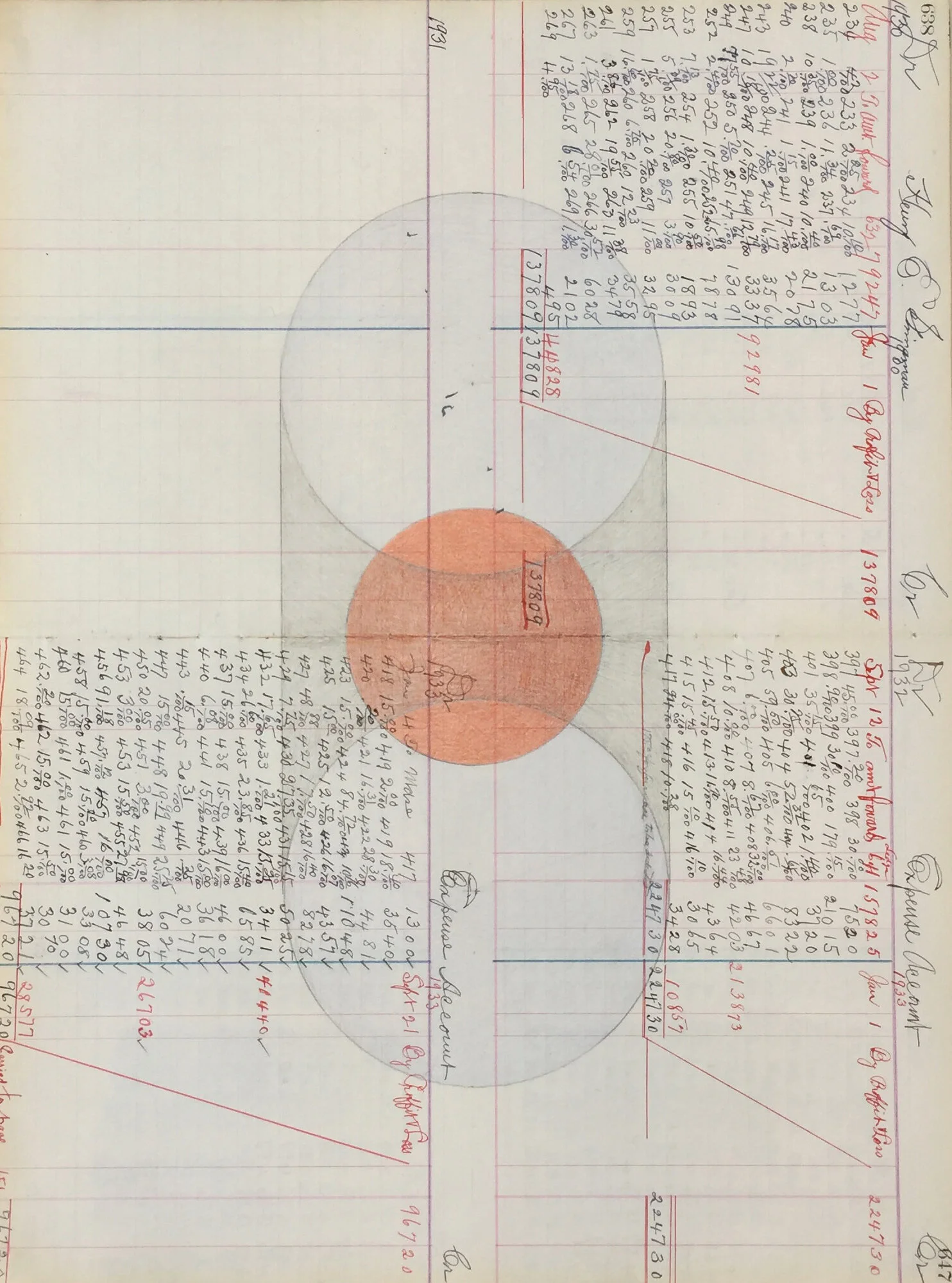 #17 - 22.75” x 15.75”, graphite and colored pencil on vintage ledger sheet. SOLD.