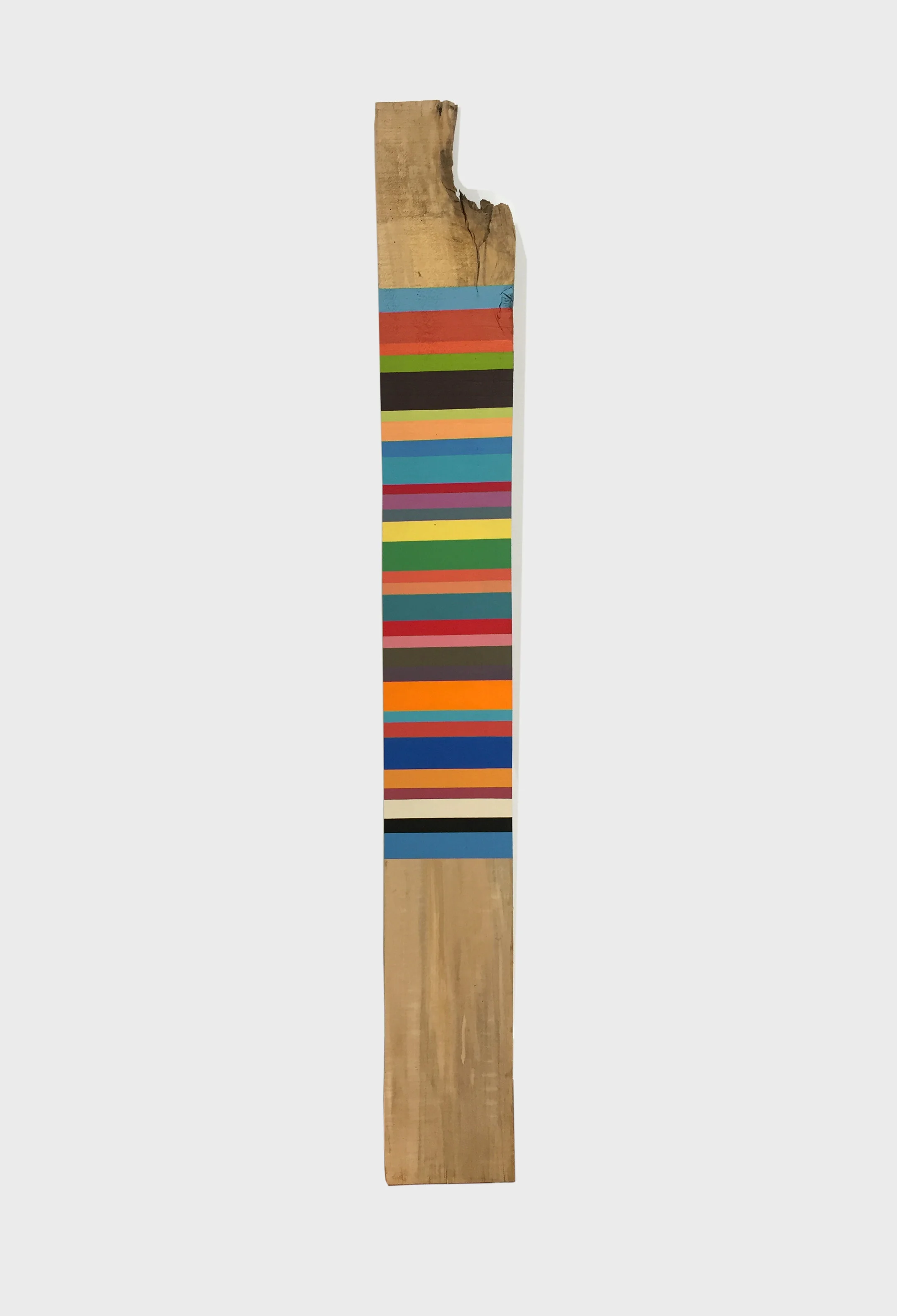 larry slezak - pandemic timeline’, june. 72” tall. paint on vintage board.