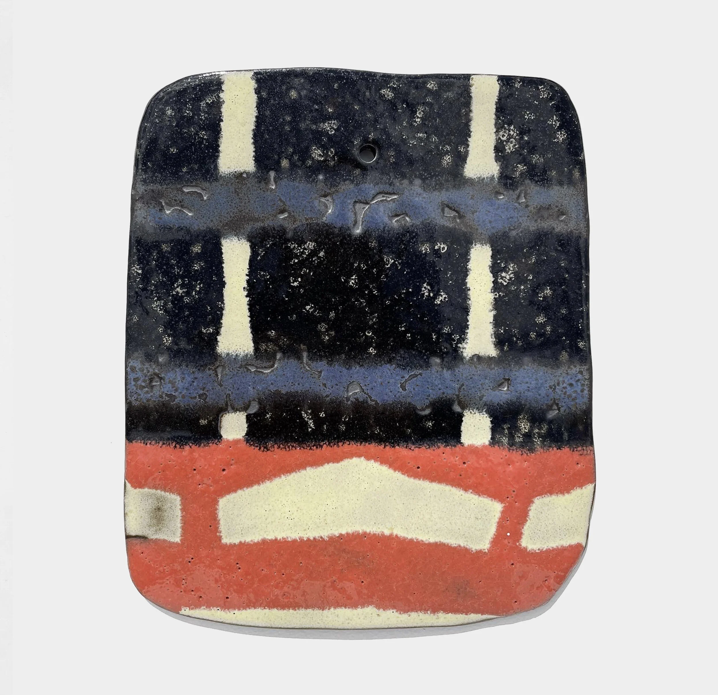 To be seen in between - 9.5” x 8.25”, glaze on black stoneware, 2021. $650.